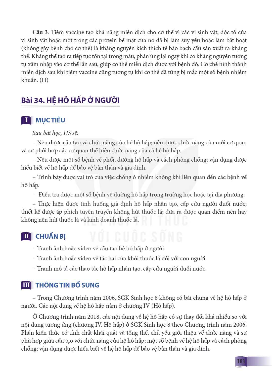 Bài 34. Hệ hô hấp ở người I MỤC TIÊU Sau bài học, HS sẽ: – Nêu được cấu tạo và chức năng của hệ hô hấp; nêu được chức năng của mỗi cơ quan và sự phối hợp các cơ