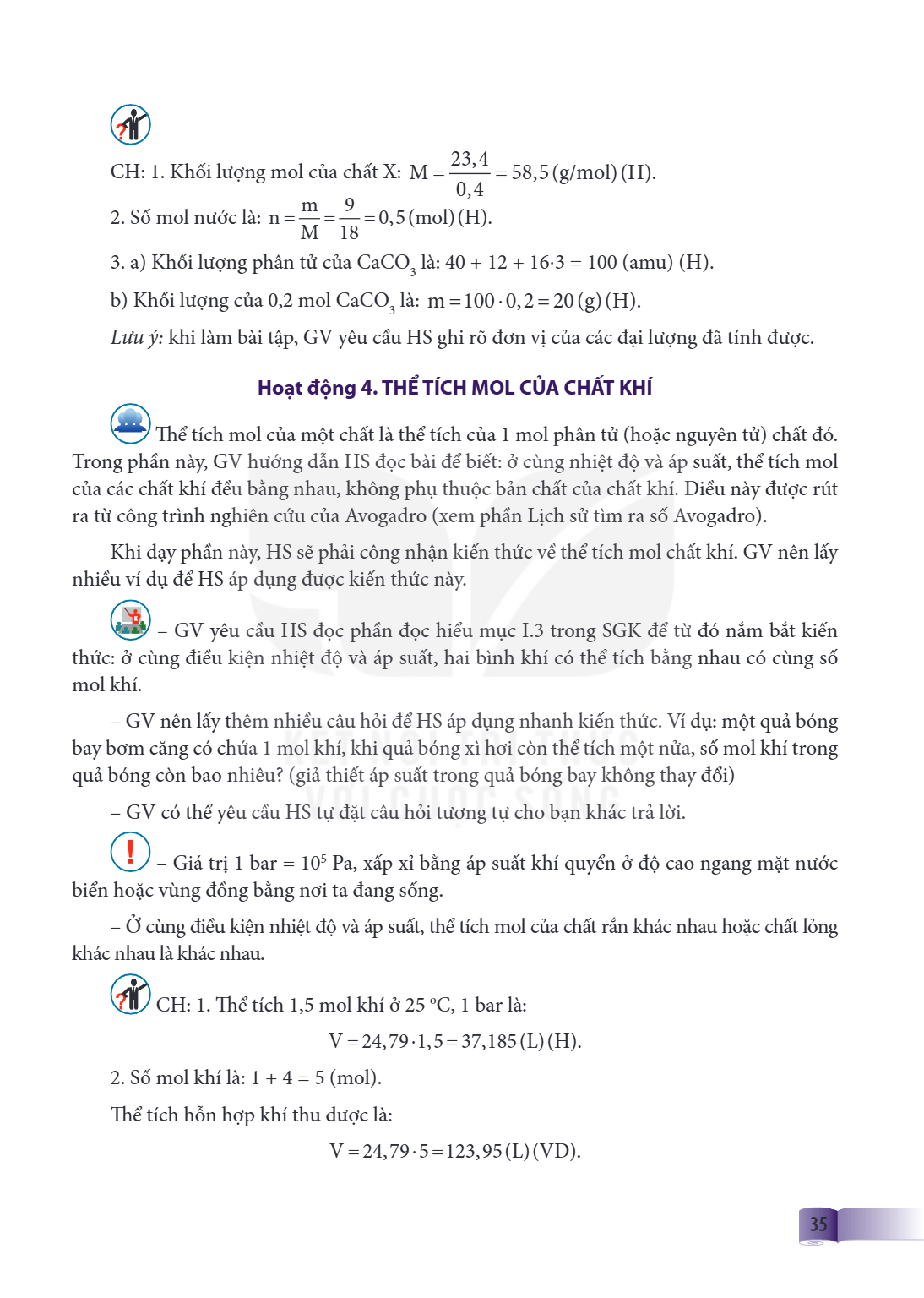 CH: 1. Khối lượng mol của chất X: M = 23,4 = 58,5 (g/mol) (H). 0,4 Số mol nước là: n = m = 9 = 0,5 (mol) (H). M 18 a) Khối lượng phân tử của CaCO3 là: 40 + 12 +
