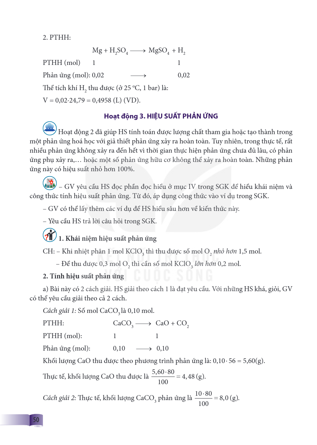 PTHH: $$\mathrm{Mg} + \mathrm{H_2SO_4} \longrightarrow \mathrm{MgSO_4} + \mathrm{H_2}$$ PTHH (mol) 1 &1 Phản ứng (mol): 0,02 &nbsp......0,02 Thể tích khí $\math