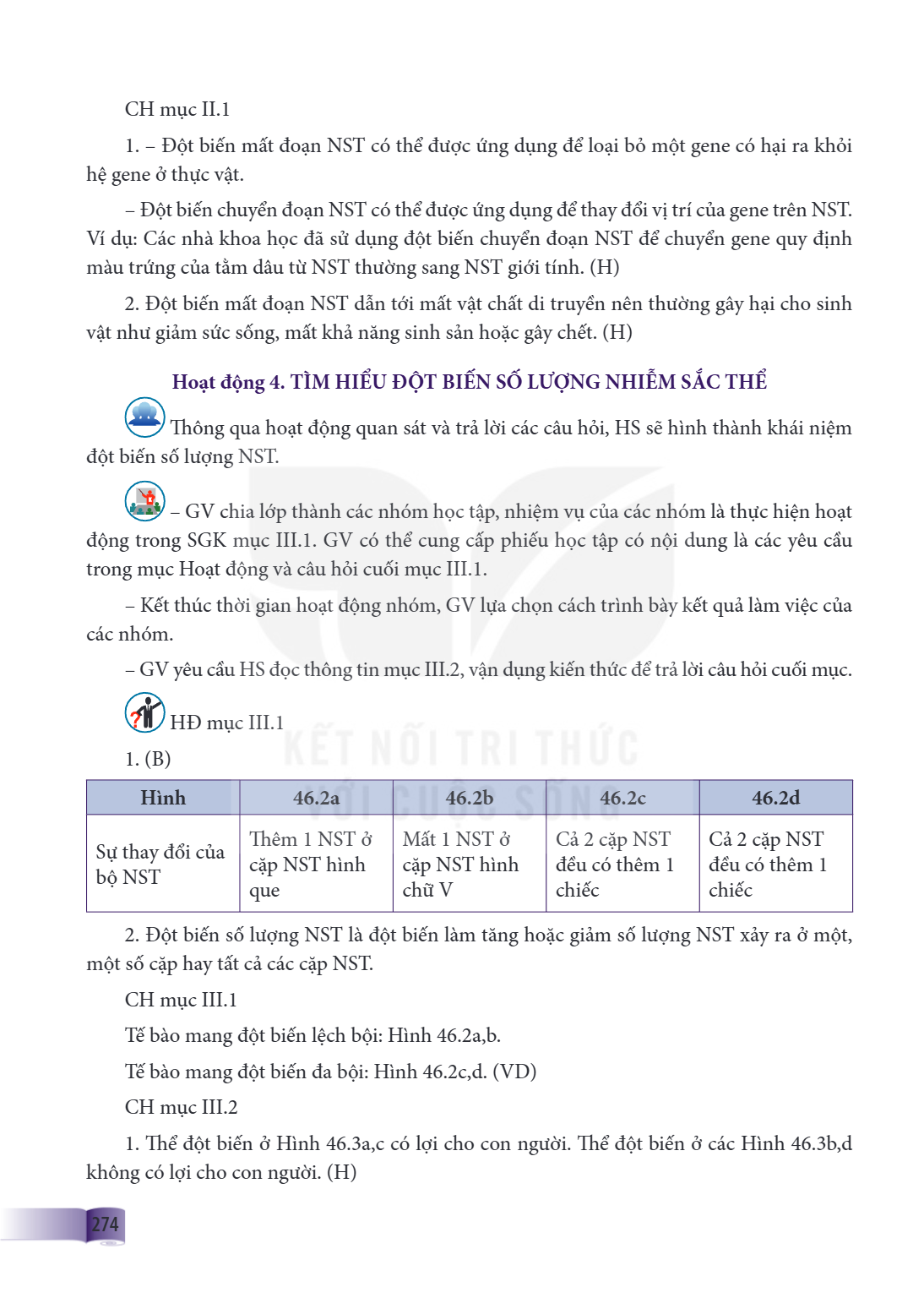 CH mục II.1 – Đột biến mất đoạn NST có thể được ứng dụng để loại bỏ một gene có hại ra khỏi hệ gene ở thực vật. – Đột biến chuyển đoạn NST có thể được ứng dụng 