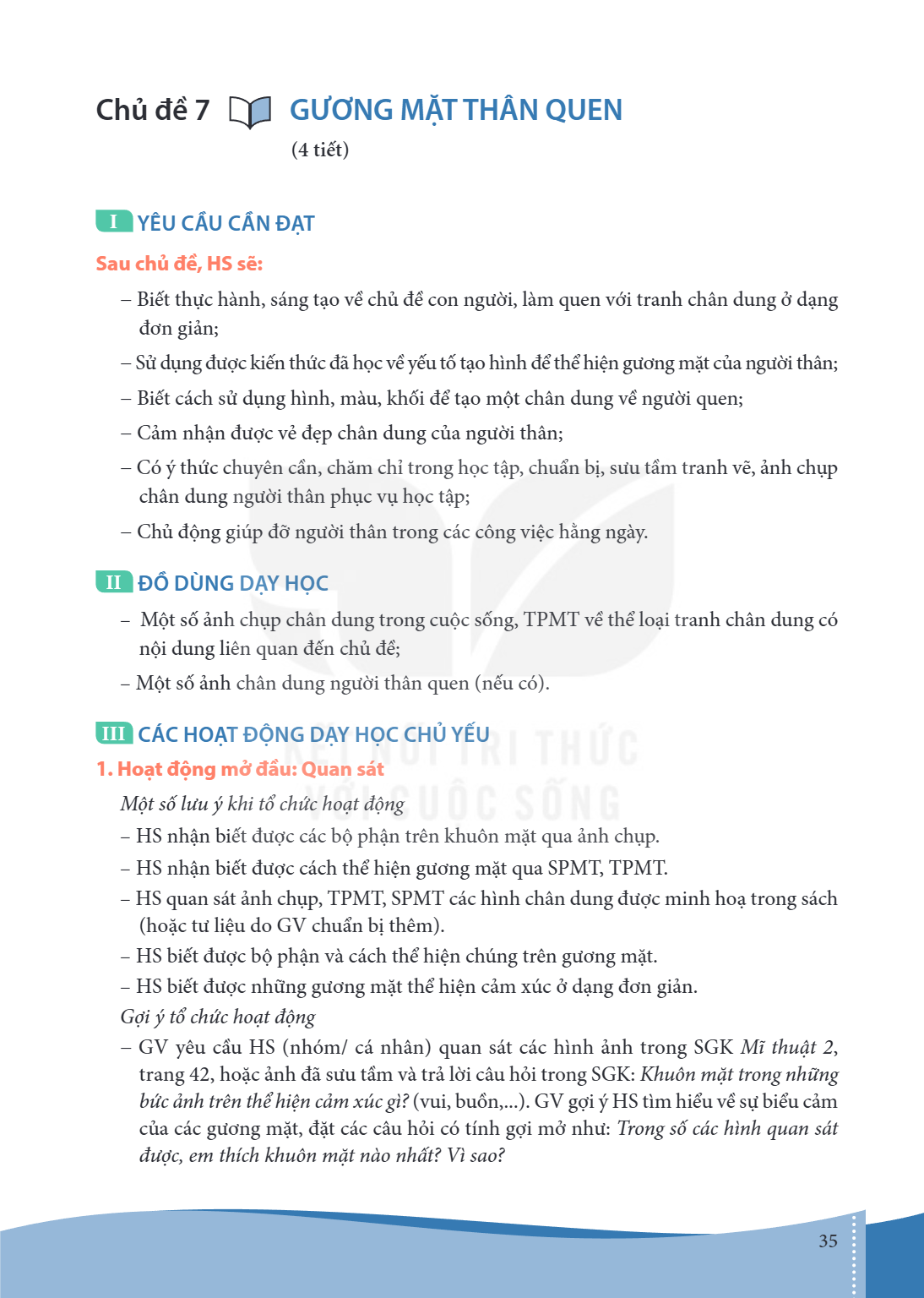 Bài 7.. Gương mặt thân quen (4 tiết) I YÊU CẦU CẦN ĐẠT Sau chủ đề, HS sẽ: – Biết thực hành, sáng tạo về chủ đề con người, làm quen với tranh chân dung ở dạng đơ