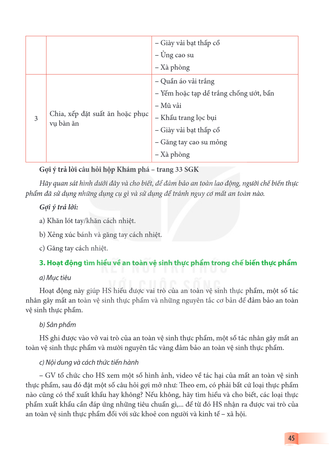 3 Chia, xếp đặt suất ăn hoặc phục - Khẩu trang lọc bụi vụ bàn ăn Gợi ý trả lời câu hỏi hộp Khám phá - trang 33 SGK Hãy quan sát hình dưới đây và cho biết, để đả