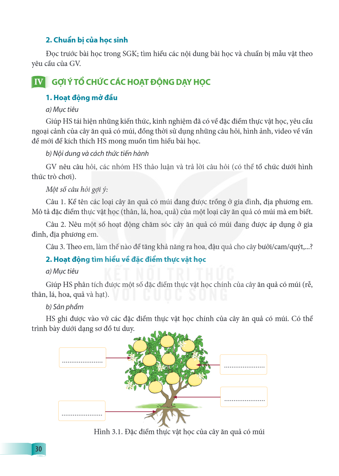 2. Chuẩn bị của học sinh Đọc trước bài học trong SGK; tìm hiểu các nội dung bài học và chuẩn bị mẫu vật theo yêu cầu của GV. IV GỢI Ý TỔ CHỨC CÁC HOẠT ĐỘNG DẠY 