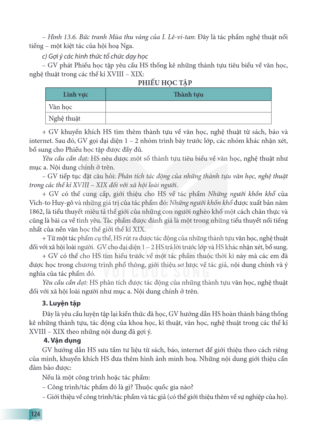 Hình 13.6. Bức tranh Mùa thu vàng của I. Lê-vi-tan: Đây là tác phẩm nghệ thuật nổi tiếng - một kiệt tác của hội hoạ Nga. c) Gợi ý các hình thức tổ chức dạy học 