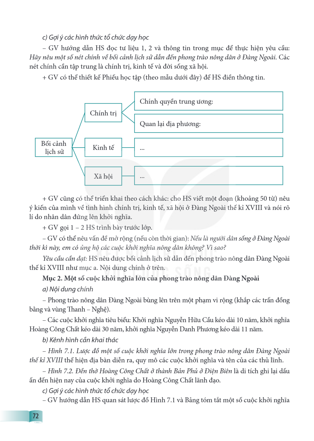 c) Gợi ý các hình thức tổ chức dạy học GV hướng dẫn HS đọc tư liệu 1, 2 và thông tin trong mục để thực hiện yêu cầu: Hãy nêu một số nét chính về bối cảnh lịch s