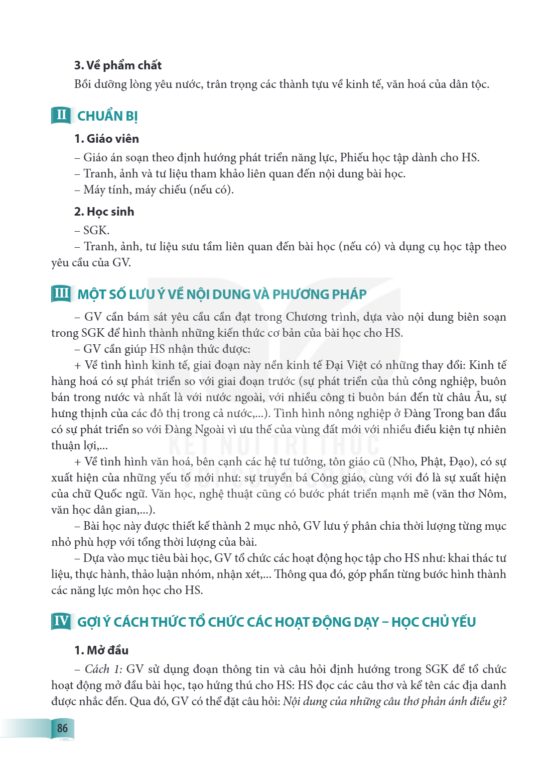 3. Về phẩm chất Bồi dưỡng lòng yêu nước, trân trọng các thành tựu về kinh tế, văn hoá của dân tộc. II CHUẨN BỊ 1. Giáo viên Giáo án soạn theo định hướng phát tr