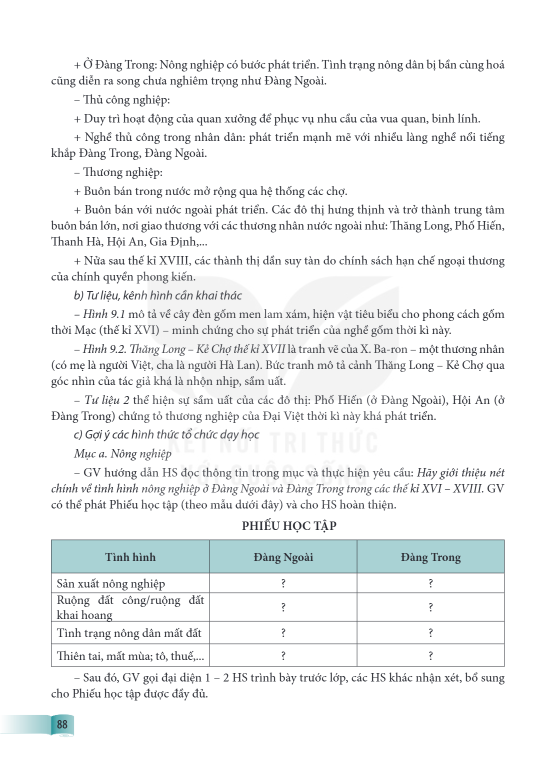 Ở Đàng Trong: Nông nghiệp có bước phát triển. Tình trạng nông dân bị bần cùng hoá cũng diễn ra song chưa nghiêm trọng như Đàng Ngoài. – Thủ công nghiệp: Duy trì
