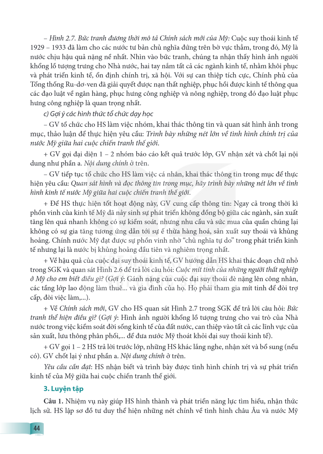 Hình 2.7. Bức tranh đương thời mô tả Chính sách mới của Mỹ: Cuộc suy thoái kinh tế 1929 - 1933 đã làm cho các nước tư bản chủ nghĩa đứng trên bờ vực thẳm, trong