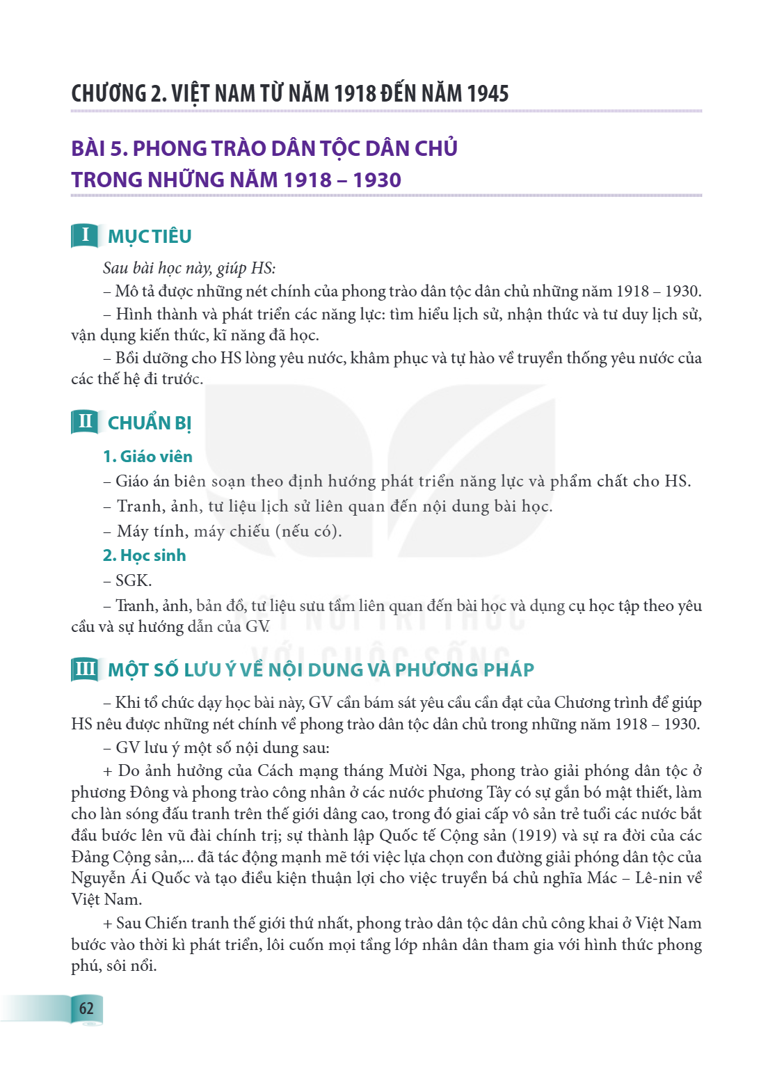 CHƯƠNG 2. VIỆT NAM TỪ NĂM 1918 ĐẾN NĂM 1945 BÀI 5. PHONG TRÀO DÂN TỘC DÂN CHỦ TRONG NHỮNG NĂM 1918 – 1930 I MỤC TIÊU Sau bài học này, giúp HS: – Mô tả được nhữn