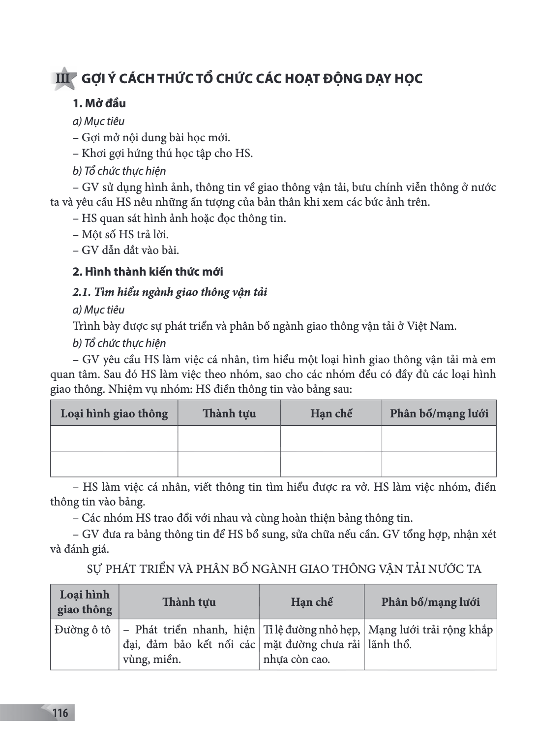 III GỢI Ý CÁCH THỨC TỔ CHỨC CÁC HOẠT ĐỘNG DẠY HỌC 1. Mở đầu a) Mục tiêu – Gợi mở nội dung bài học mới. – Khơi gợi hứng thú học tập cho HS. b) Tổ chức thực hiện 
