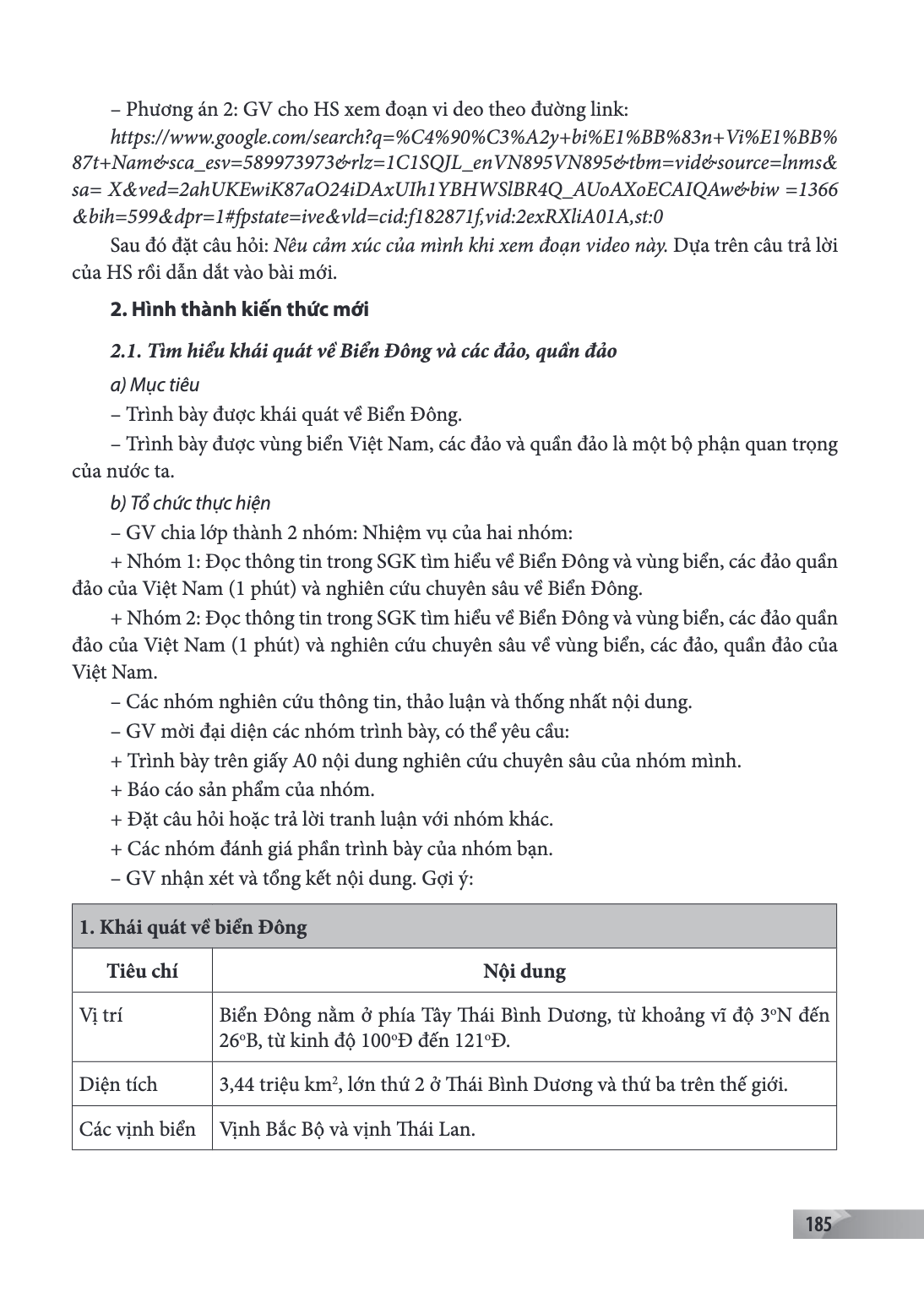 Phương án 2: GV cho HS xem đoạn vi deo theo đường link: https://www.google.com/search?q=%C4%90%C3%A2y+bi%E1%BB%83n+Vi%E1%BB% 87t+Nam&sca_esv=589973973&rlz=1C1SQ