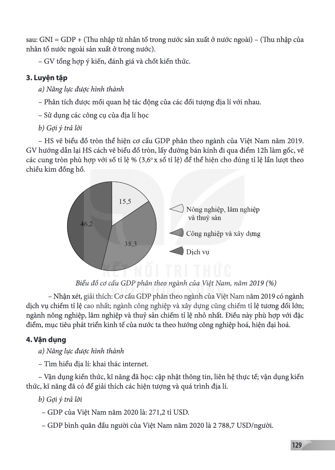 sau: GNI = GDP + (Thu nhập từ nhân tố trong nước sản xuất ở nước ngoài) - (Thu nhập của nhân tố nước ngoài sản xuất ở trong nước). GV tổng hợp ý kiến, đánh giá 