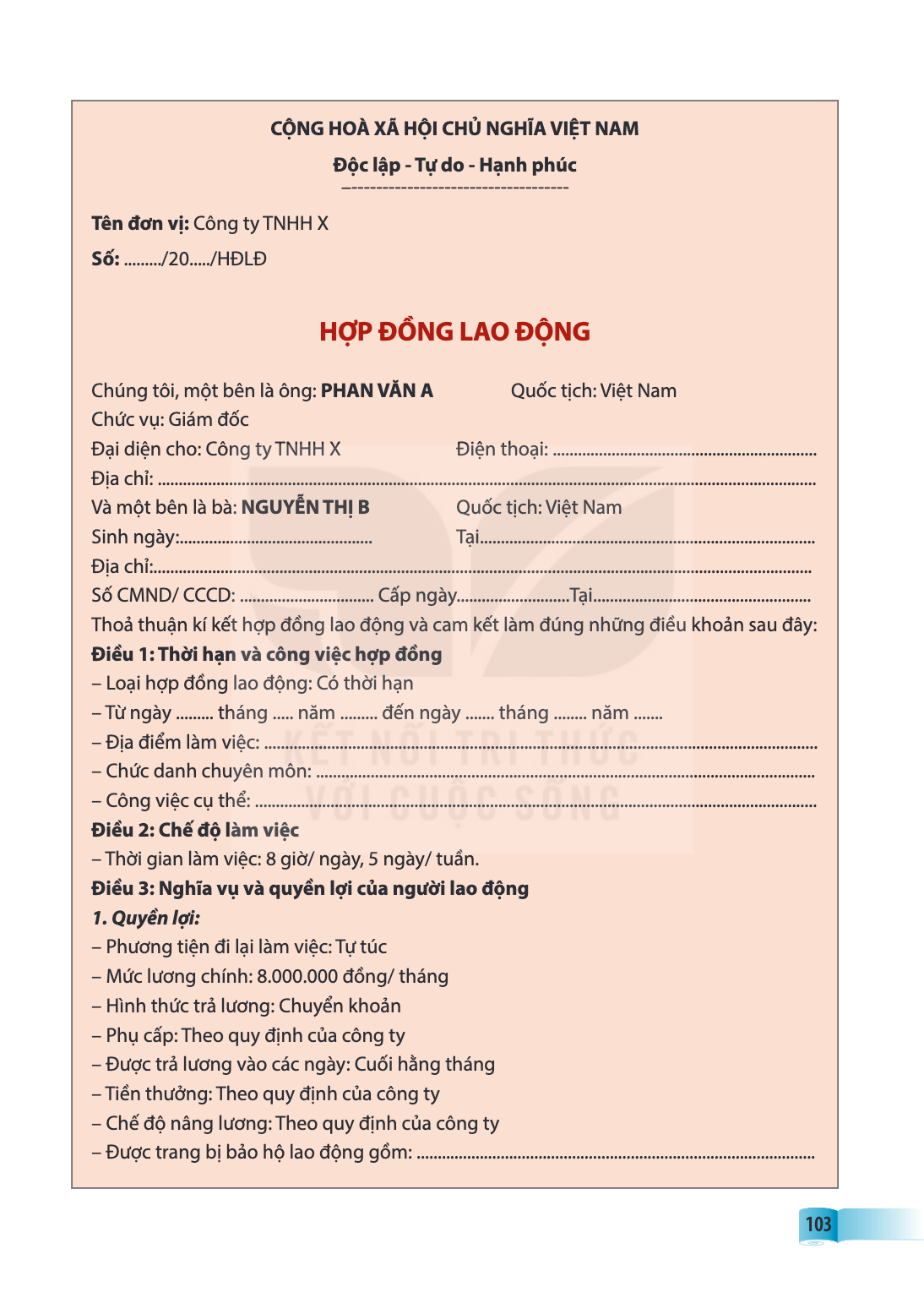 CỘNG HOÀ XÃ HỘI CHỦ NGHĨA VIỆT NAM Độc lập - Tự do - Hạnh phúc Tên đơn vị: Công ty TNHH X Số: ........./20...../HĐLĐ HỢP ĐỒNG LAO ĐỘNG Chúng tôi, một bên là ông