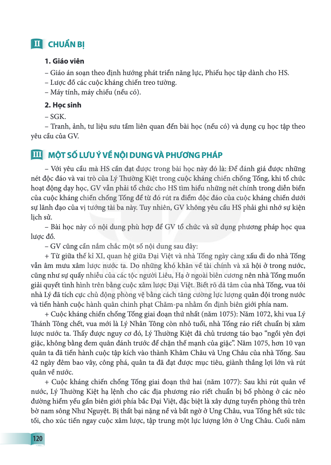II CHUẨN BỊ 1. Giáo viên Giáo án soạn theo định hướng phát triển năng lực, Phiếu học tập dành cho HS. - Lược đồ các cuộc kháng chiến treo tường. - Máy tính, máy