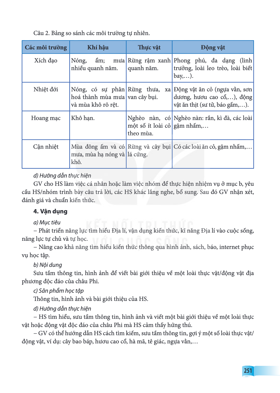 Câu 2. Bảng so sánh các môi trường tự nhiên. Các môi trường, Khí hậu, Thực vật, Động vật Xích đạo, Nóng, ẩm; mưa nhiều quanh năm., Rừng rậm xanh quanh năm., Pho