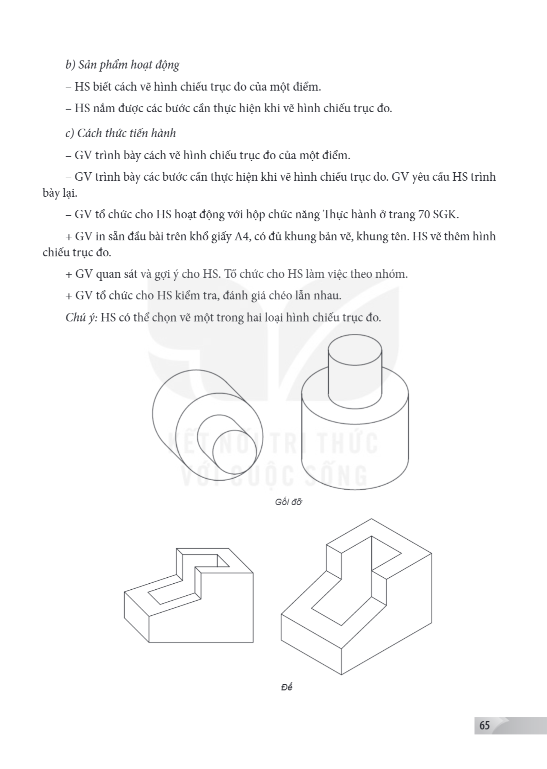 b) Sản phẩm hoạt động - HS biết cách vẽ hình chiếu trục đo của một điểm. - HS nắm được các bước cần thực hiện khi vẽ hình chiếu trục đo. c) Cách thức tiến hành 