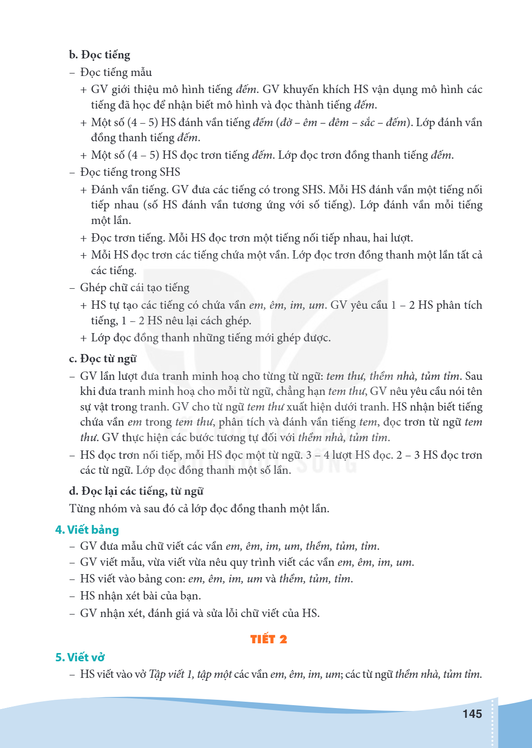 b. Đọc tiếng Đọc tiếng mẫu GV giới thiệu mô hình tiếng đếm. GV khuyến khích HS vận dụng mô hình các tiếng đã học để nhận biết mô hình và đọc thành tiếng đếm. + 