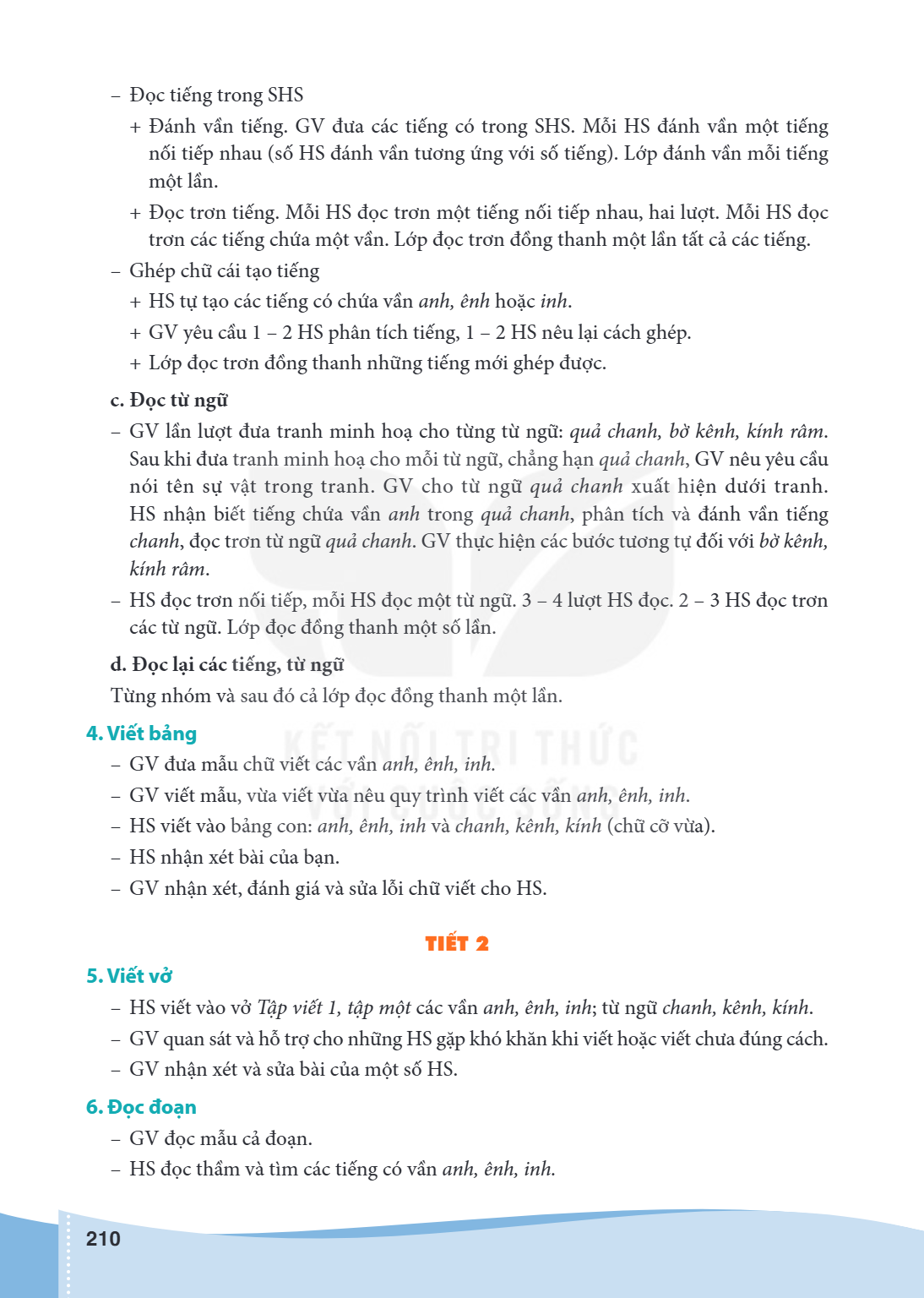 Đọc tiếng trong SHS Đánh vần tiếng. GV đưa các tiếng có trong SHS. Mỗi HS đánh vần một tiếng nối tiếp nhau (số HS đánh vần tương ứng với số tiếng). Lớp đánh vần