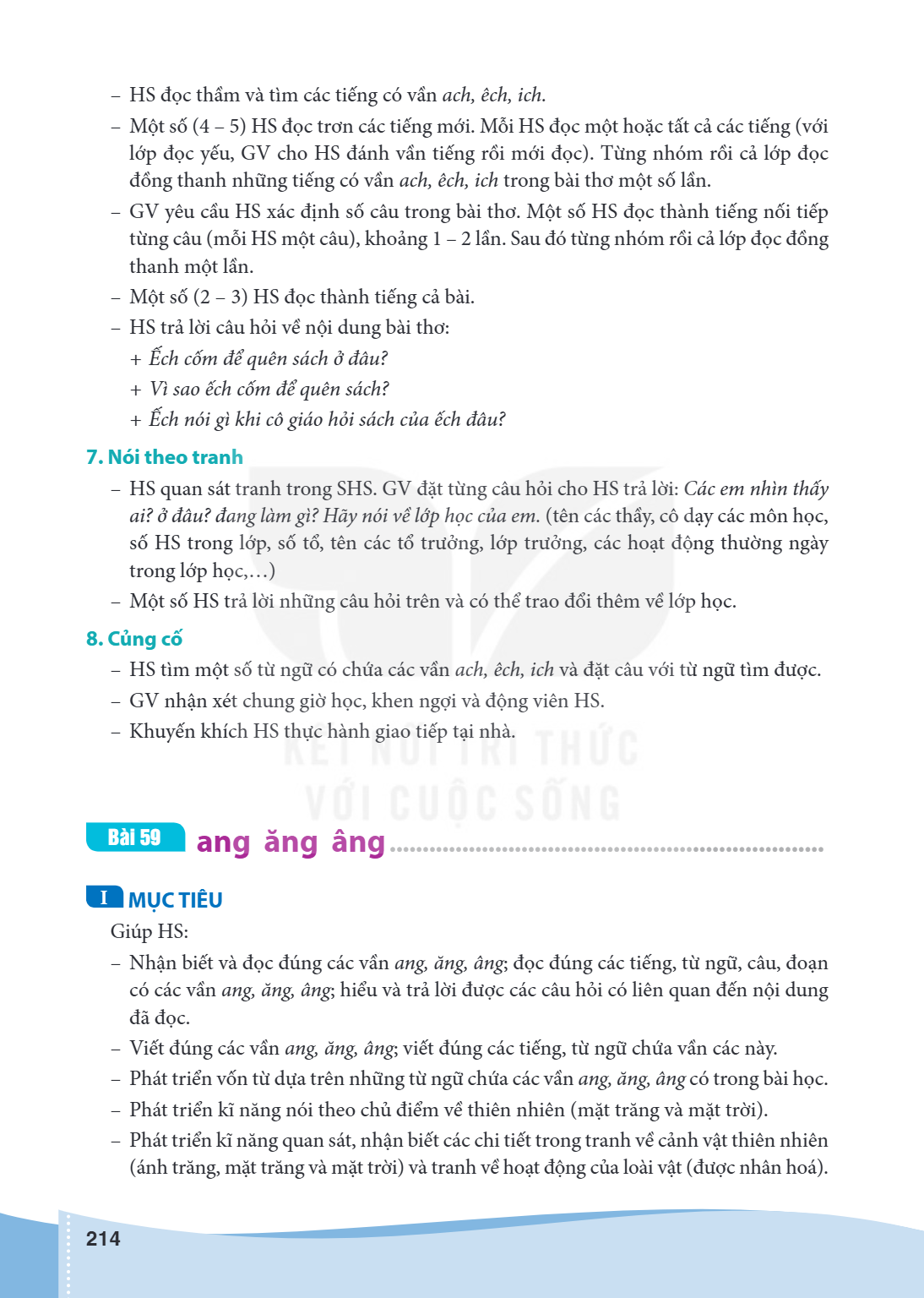 Bài 59 ang ăng âng MỤC TIÊU Giúp HS: – Nhận biết và đọc đúng các vần ang, ăng, âng; đọc đúng các tiếng, từ ngữ, câu, đoạn có các vần ang, ăng, âng; hiểu và trả 