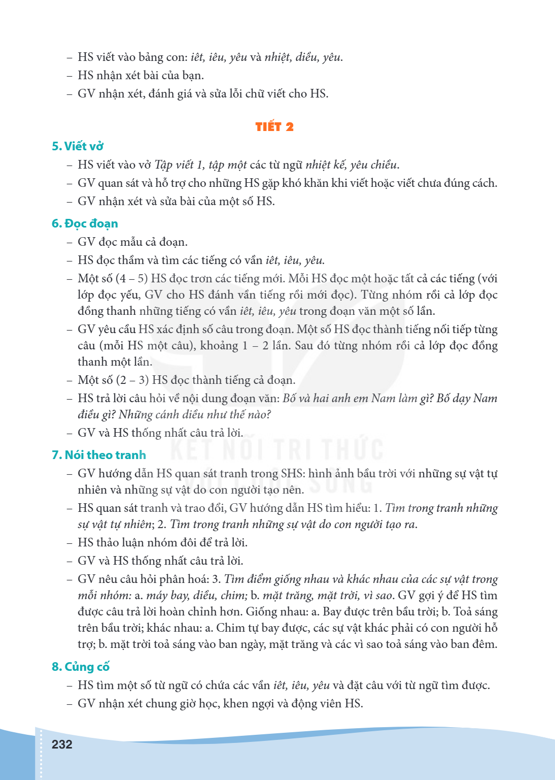 HS viết vào bảng con: iêt, iêu, yêu và nhiệt, diều, yêu. - HS nhận xét bài của bạn. - GV nhận xét, đánh giá và sửa lỗi chữ viết cho HS. TIẾT 2 5. Viết vở HS viế