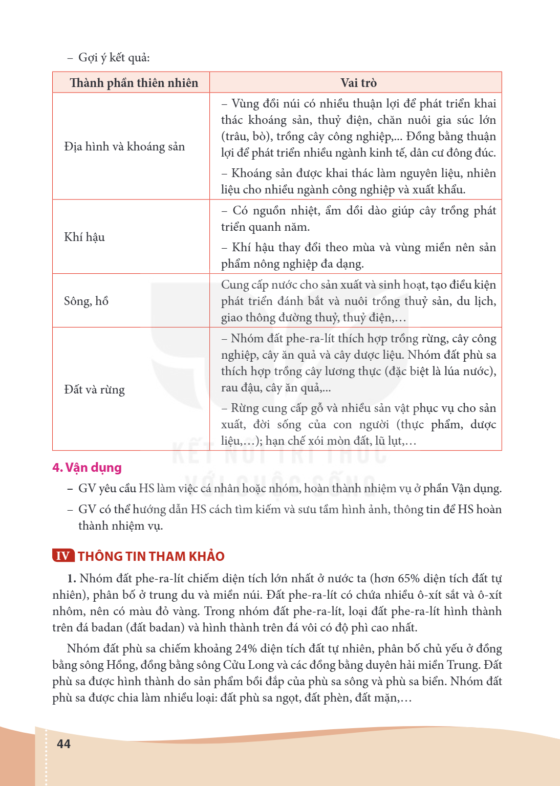 Gợi ý kết quả: Thành phần thiên nhiên, Vai trò Địa hình và khoáng sản, - Vùng đồi núi có nhiều thuận lợi để phát triển khai thác khoáng sản, thuỷ điện, chăn nuô