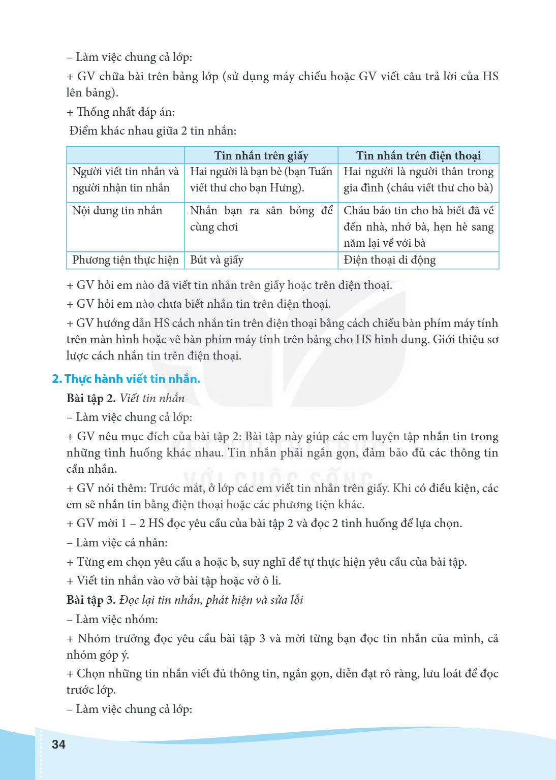 – Làm việc chung cả lớp: GV chữa bài trên bảng lớp (sử dụng máy chiếu hoặc GV viết câu trả lời của HS lên bảng). Thống nhất đáp án: Điểm khác nhau giữa 2 tin nh