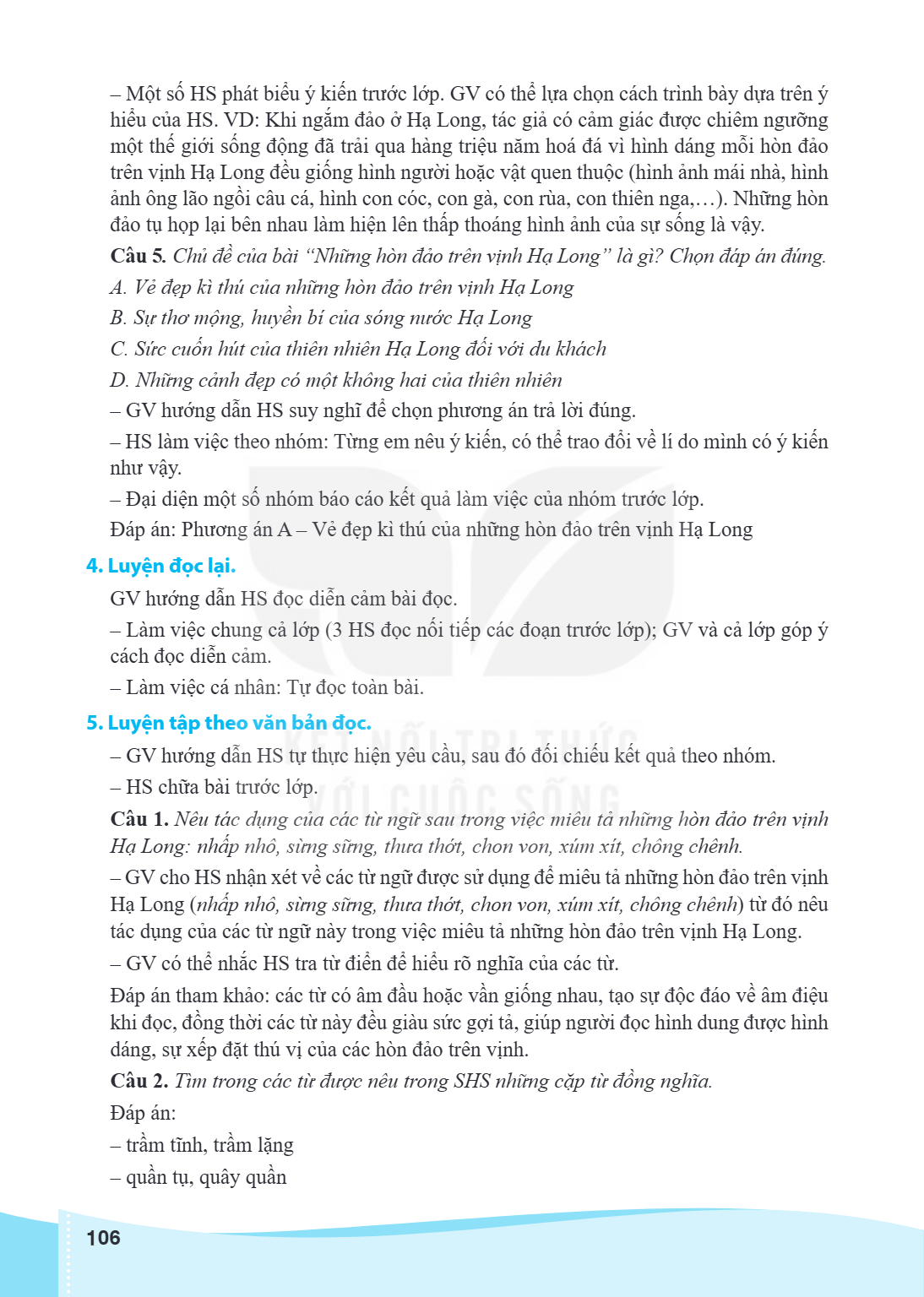 Một số HS phát biểu ý kiến trước lớp. GV có thể lựa chọn cách trình bày dựa trên ý hiểu của HS. VD: Khi ngắm đảo ở Hạ Long, tác giả có cảm giác được chiêm ngưỡn