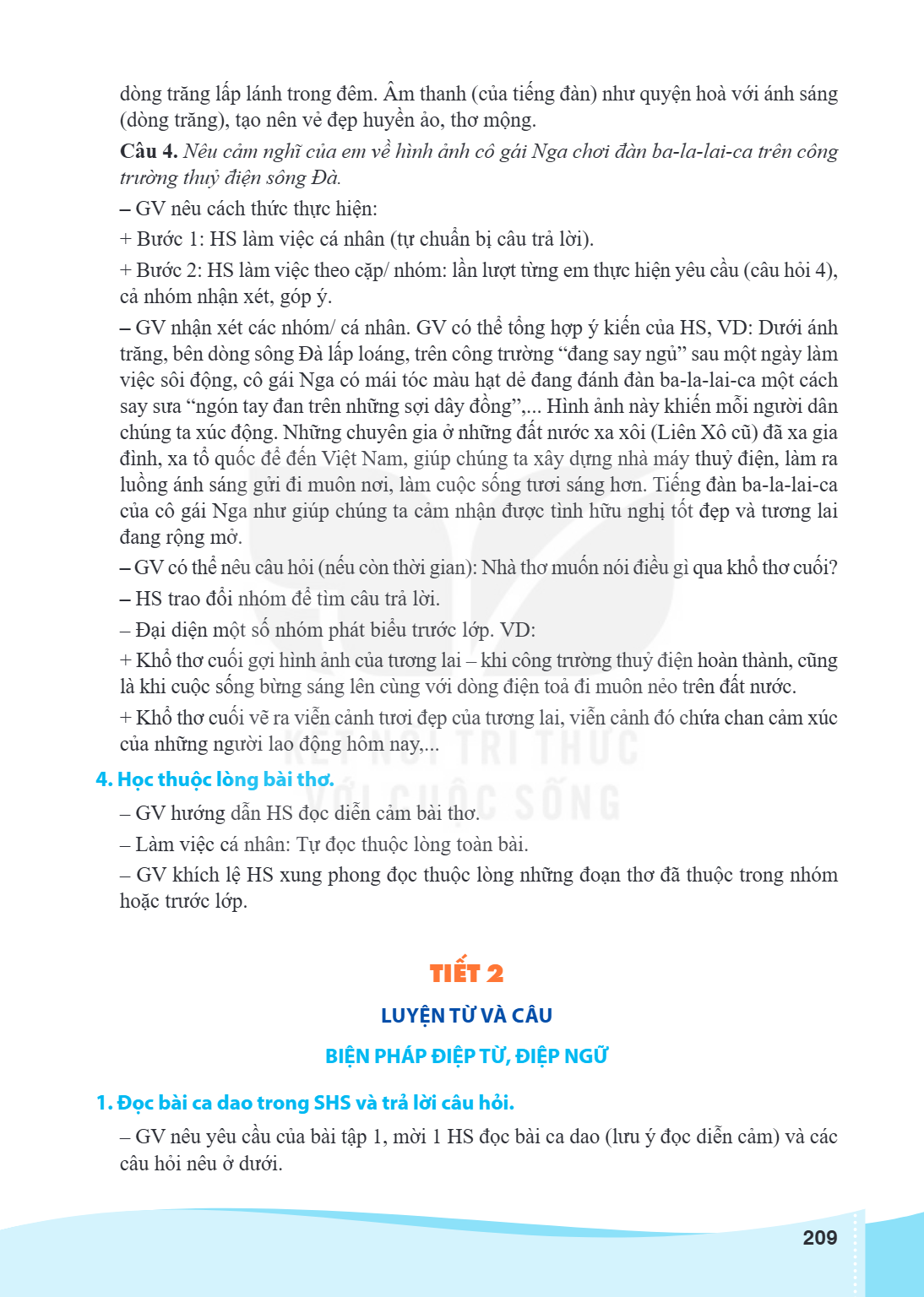 dòng trăng lấp lánh trong đêm. Âm thanh (của tiếng đàn) như quyện hoà với ánh sáng (dòng trăng), tạo nên vẻ đẹp huyền ảo, thơ mộng. Câu 4. Nê u cảm nghĩ của em 