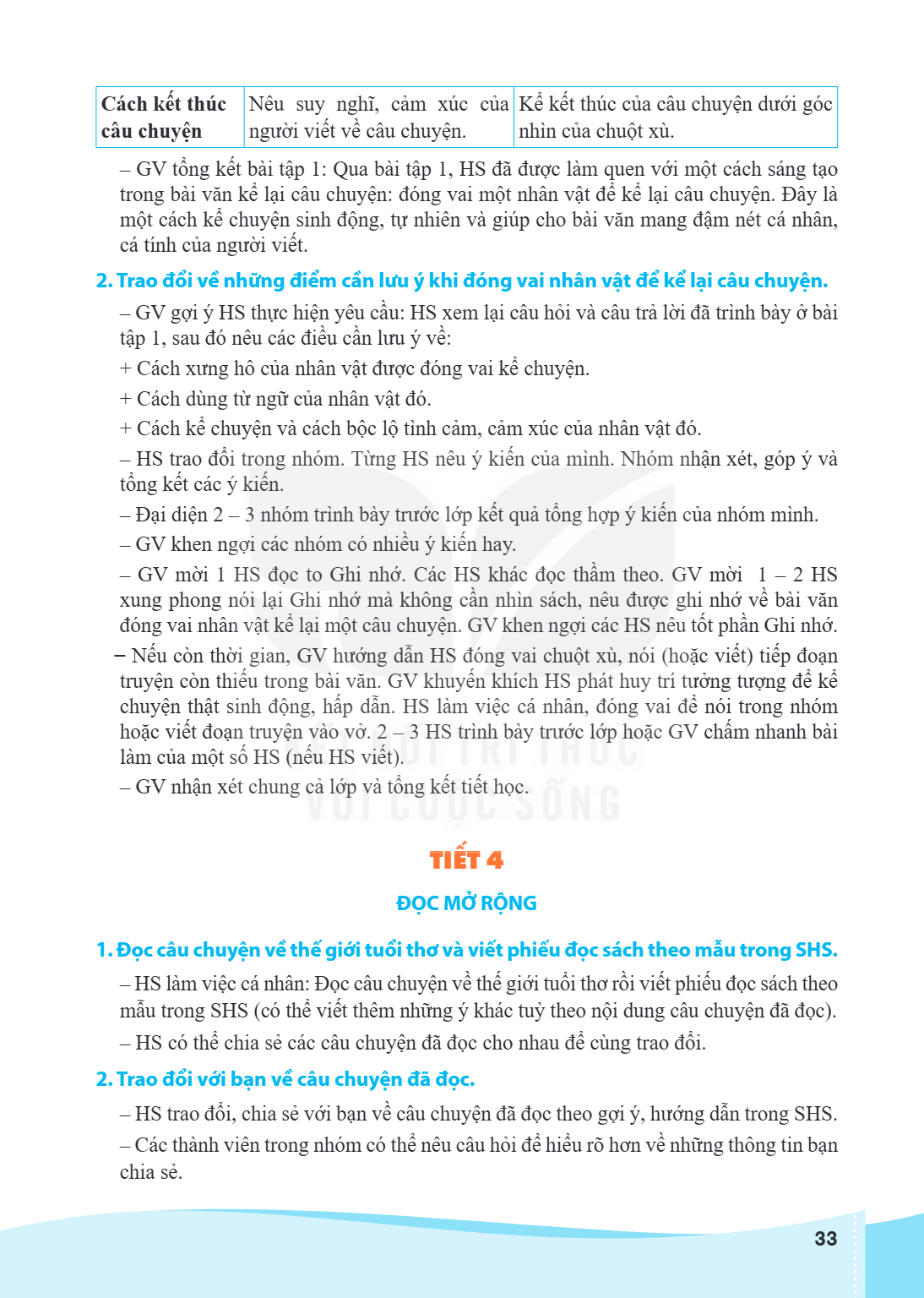 Cách kết thúc Nêu suy nghĩ, cảm xúc của Kể kết thúc của câu chuyện dưới góc câu chuyện người viế t về câu chuyện. nhìn của chuột xù. GV tổng kết bài tập 1: Qua 