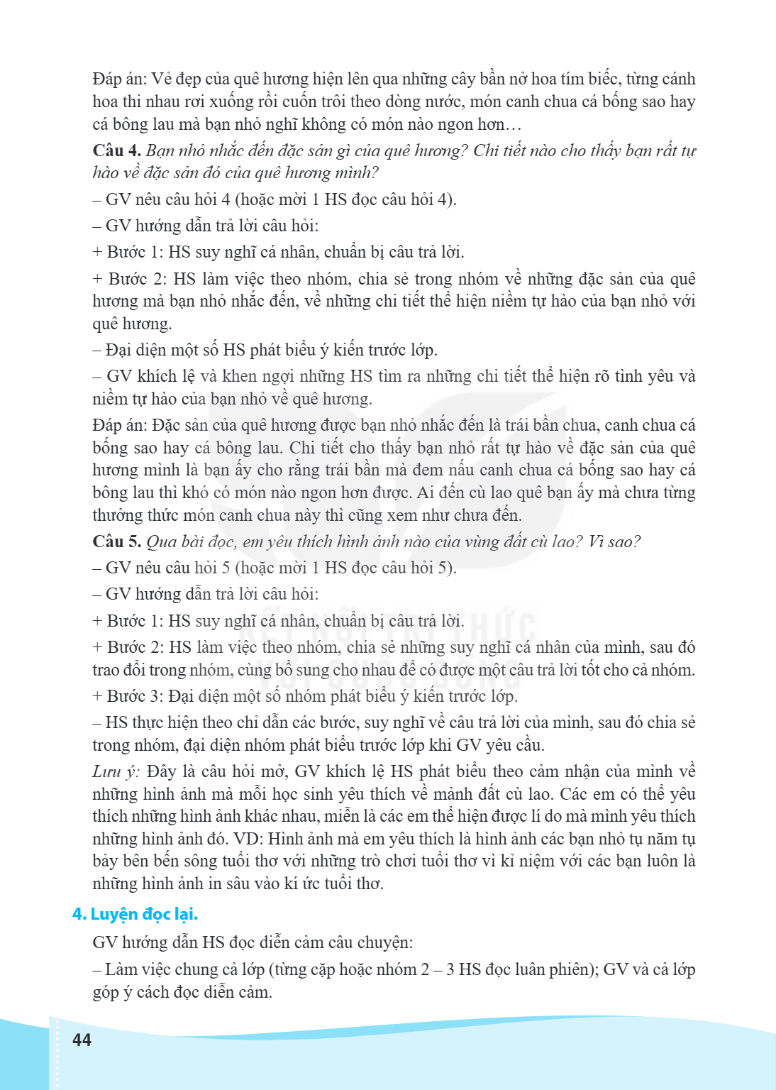 Đáp án: Vẻ đẹp của quê hương hiện lên qua những cây bần nở hoa tím biếc, từng cánh hoa thi nhau rơi xuống rồi cuốn trôi theo dòng nước, món canh chua cá bố ng s