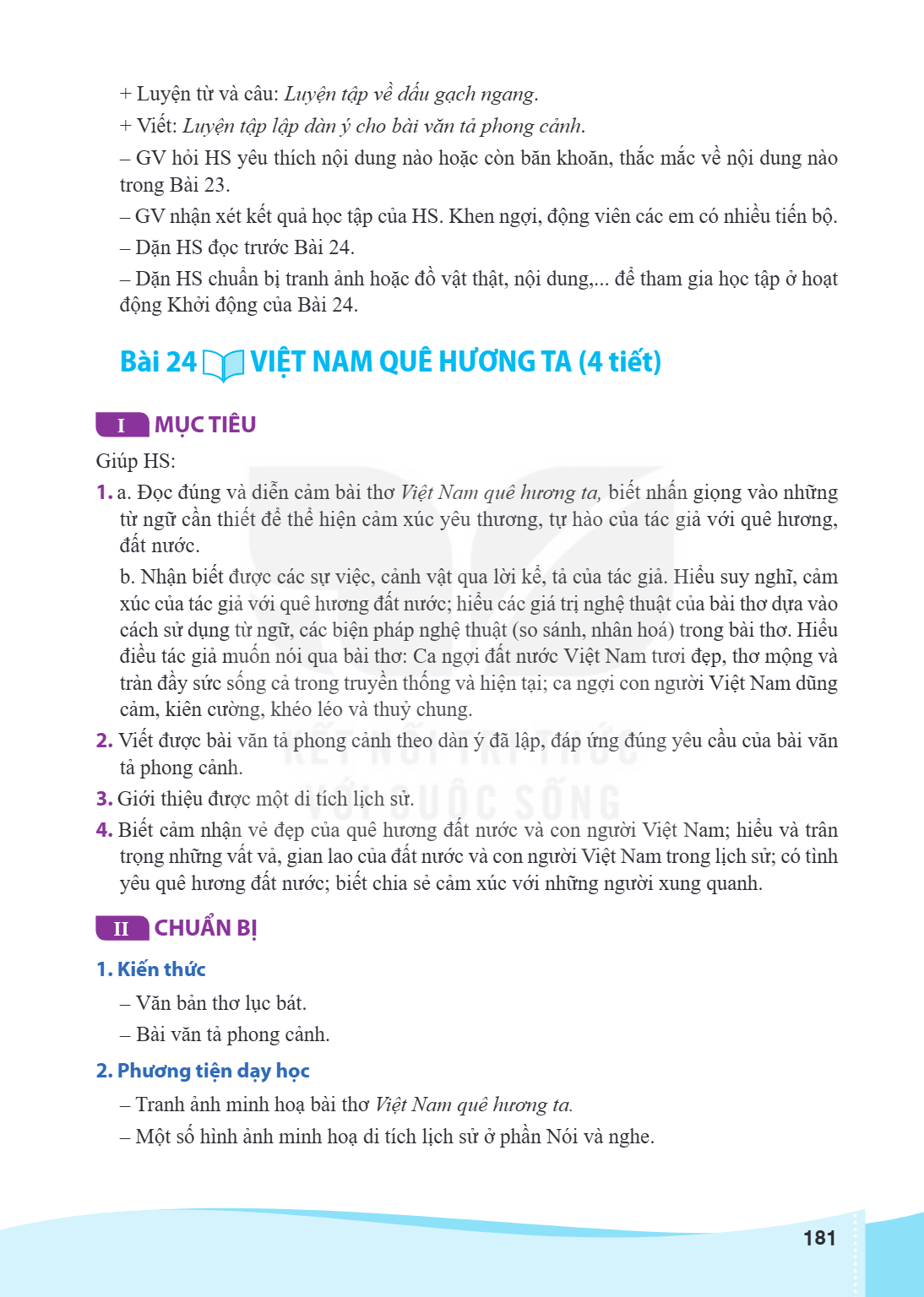 Bài 24. Việt Nam quê hương ta I MỤC TIÊU Giúp HS: 1. a. Đọc đúng và diễn cảm bài thơ Việt Nam quê hương ta, biết nhấn giọng vào những từ ngữ cần thiết để thể hi
