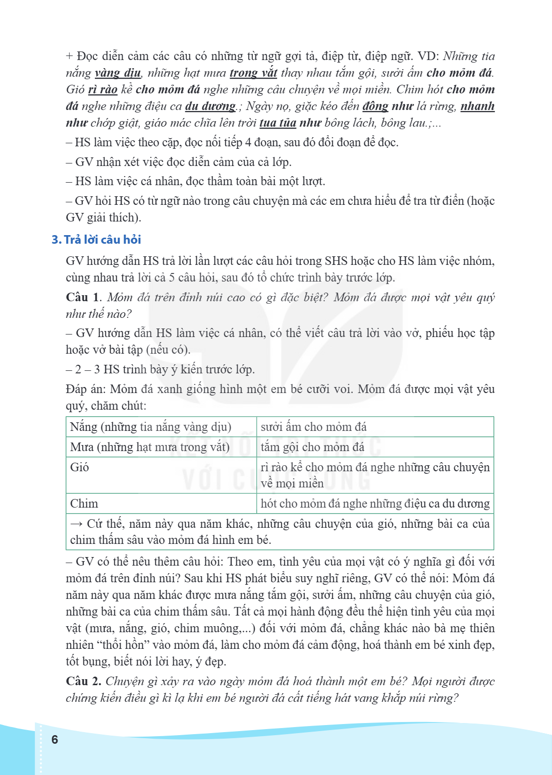 Đọc diễn cảm các câu có những từ ngữ gợi tả, điệp từ, điệp ngữ. VD: Nhữ ng tia nắ ng và ng dị u, nhữ ng hạt mư a trong vắ t thay nhau tắ m gội, sưở i ấ m cho mỏ