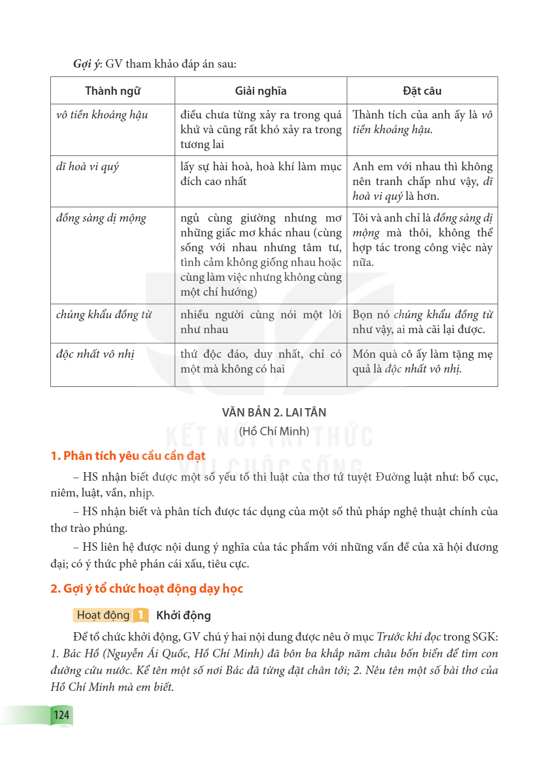 VĂN BẢN 2. LAI TÂN (Hồ Chí Minh) 1. Phân tích yêu cầu cần đạt – HS nhận biết được một số yếu tố thi luật của thơ tứ tuyệt Đường luật như: bố cục, niêm, luật, vầ