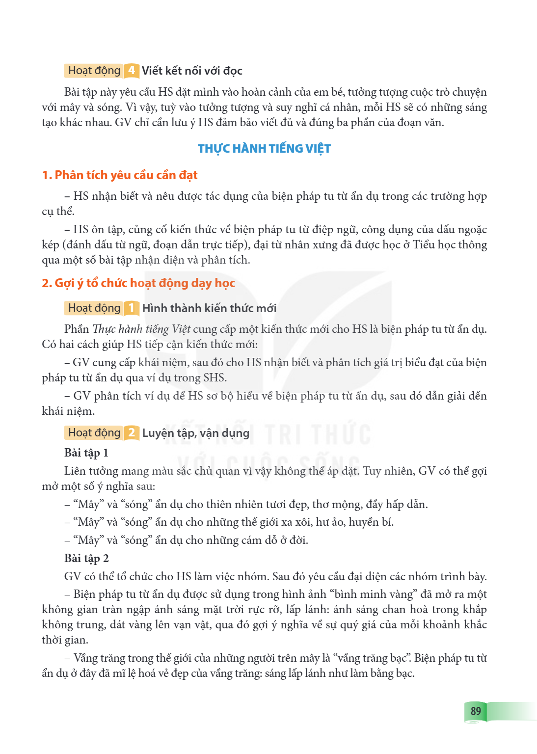 THỰC HÀNH TIẾNG VIỆT 1. Phân tích yêu cầu cần đạt - HS nhận biết và nêu được tác dụng của biện pháp tu từ ẩn dụ trong các trường hợp cụ thể. - HS ôn tập, củng c
