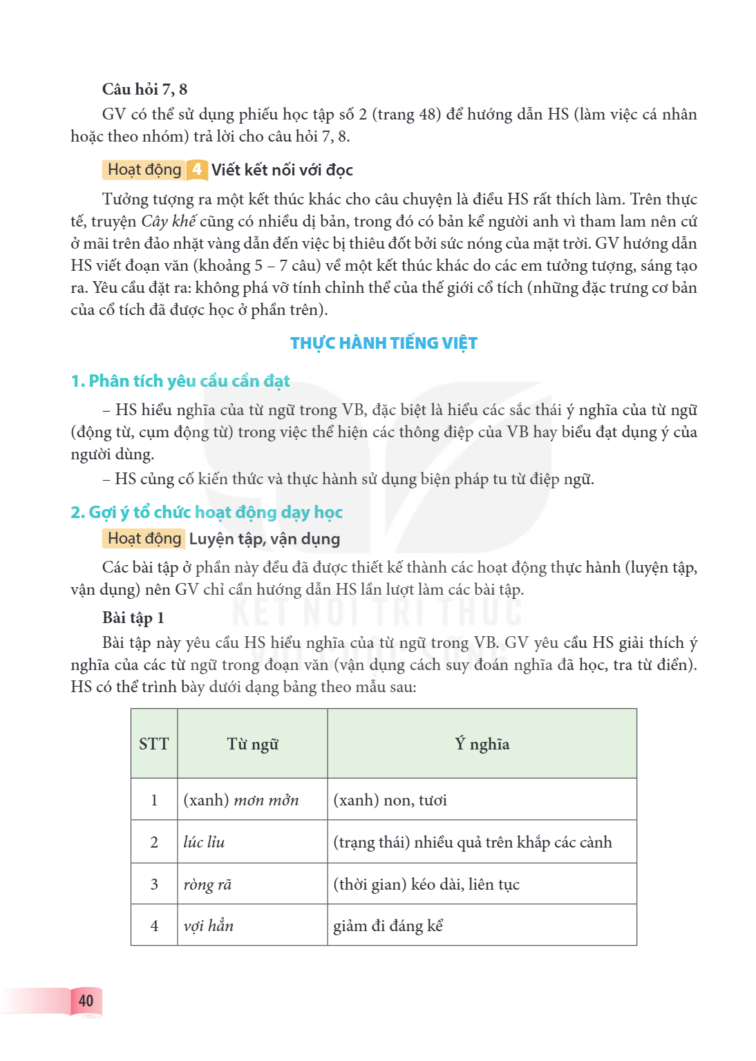 THỰC HÀNH TIẾNG VIỆT 1. Phân tích yêu cầu cần đạt – HS hiểu nghĩa của từ ngữ trong VB, đặc biệt là hiểu các sắc thái ý nghĩa của từ ngữ (động từ, cụm động từ) t