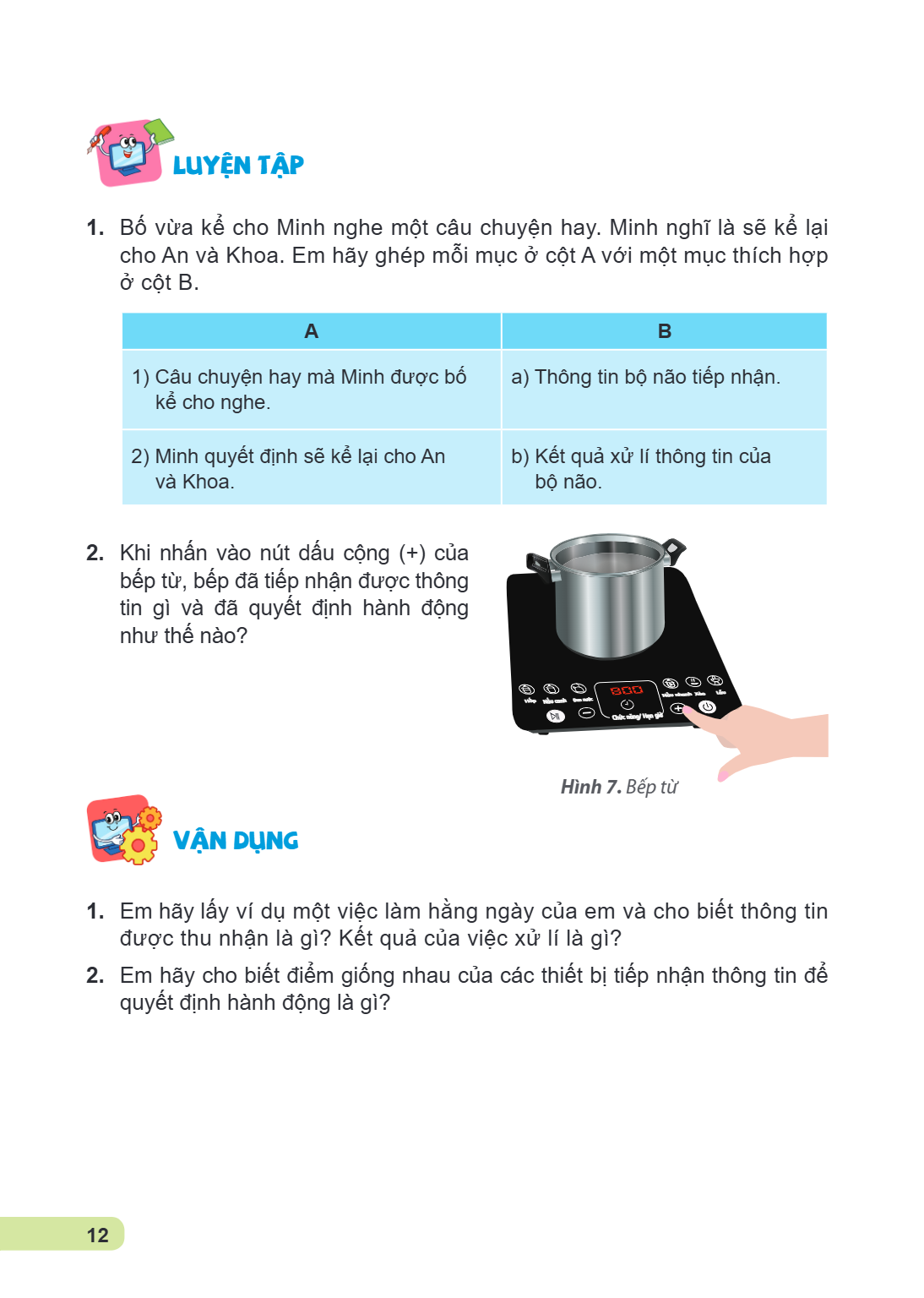 LUYỆN TẬP Bố vừa kể cho Minh nghe một câu chuyện hay. Minh nghĩ là sẽ kể lại cho An và Khoa. Em hãy ghép mỗi mục ở cột A với một mục thích hợp ở cột B. A, B 1) 