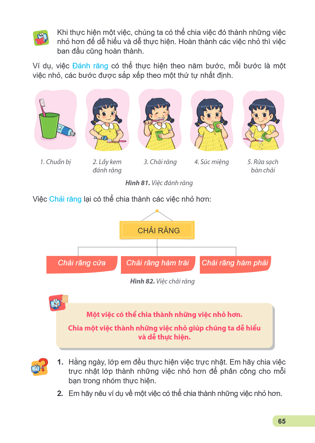 Khi thực hiện một việc, chúng ta có thể chia việc đó thành những việc nhỏ hơn để dễ hiểu và dễ thực hiện. Hoàn thành các việc nhỏ thì việc ban đầu cũng hoàn thà