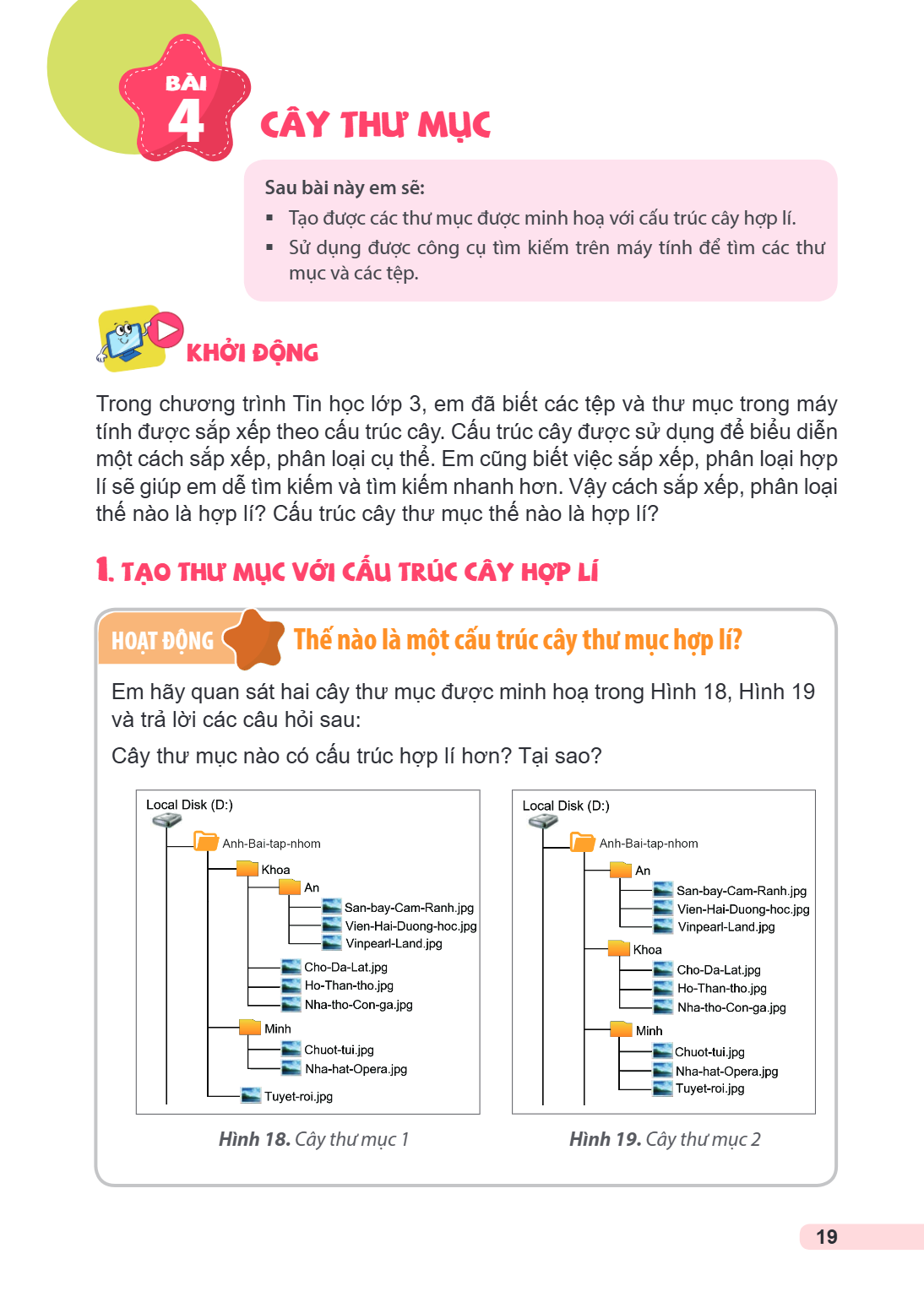 Bài 4. Cây thư mục Sau bài này em sẽ: Tạo được các thư mục được minh hoạ với cấu trúc cây hợp lí. Sử dụng được công cụ tìm kiếm trên máy tính để tìm các thư mục