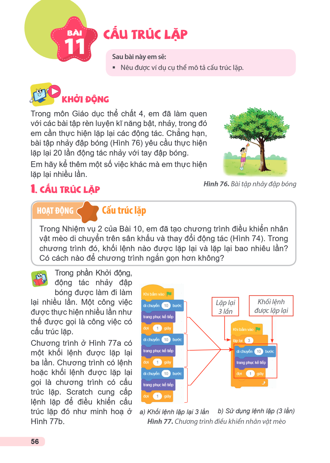 Bài 11. Cấu trúc lặp Sau bài này em sẽ: Nêu được ví dụ cụ thể mô tả cấu trúc lặp. KHỞI ĐỘNG Trong môn Giáo dục thể chất 4, em đã làm quen với các bài tập rèn lu