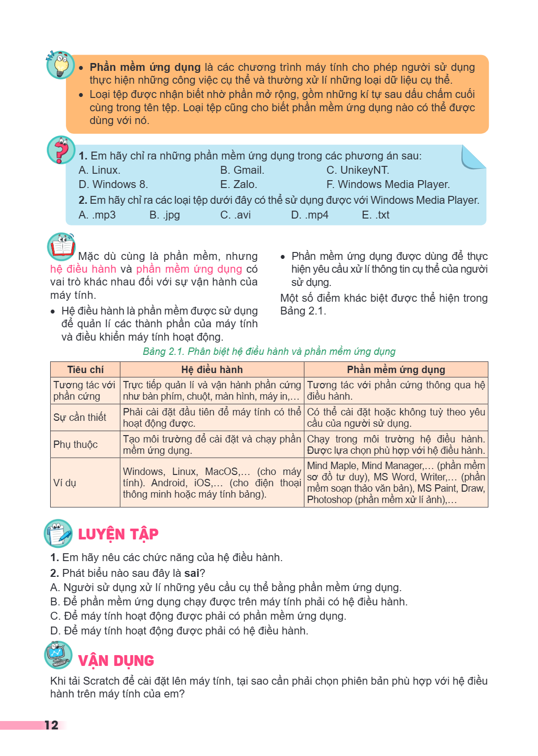 Bài 2. Phần mềm ứng dụng và hệ điều hành Phần mềm ứng dụng là các chương trình máy tính cho phép người sử dụng thực hiện những công việc cụ thể và thường xử lí 