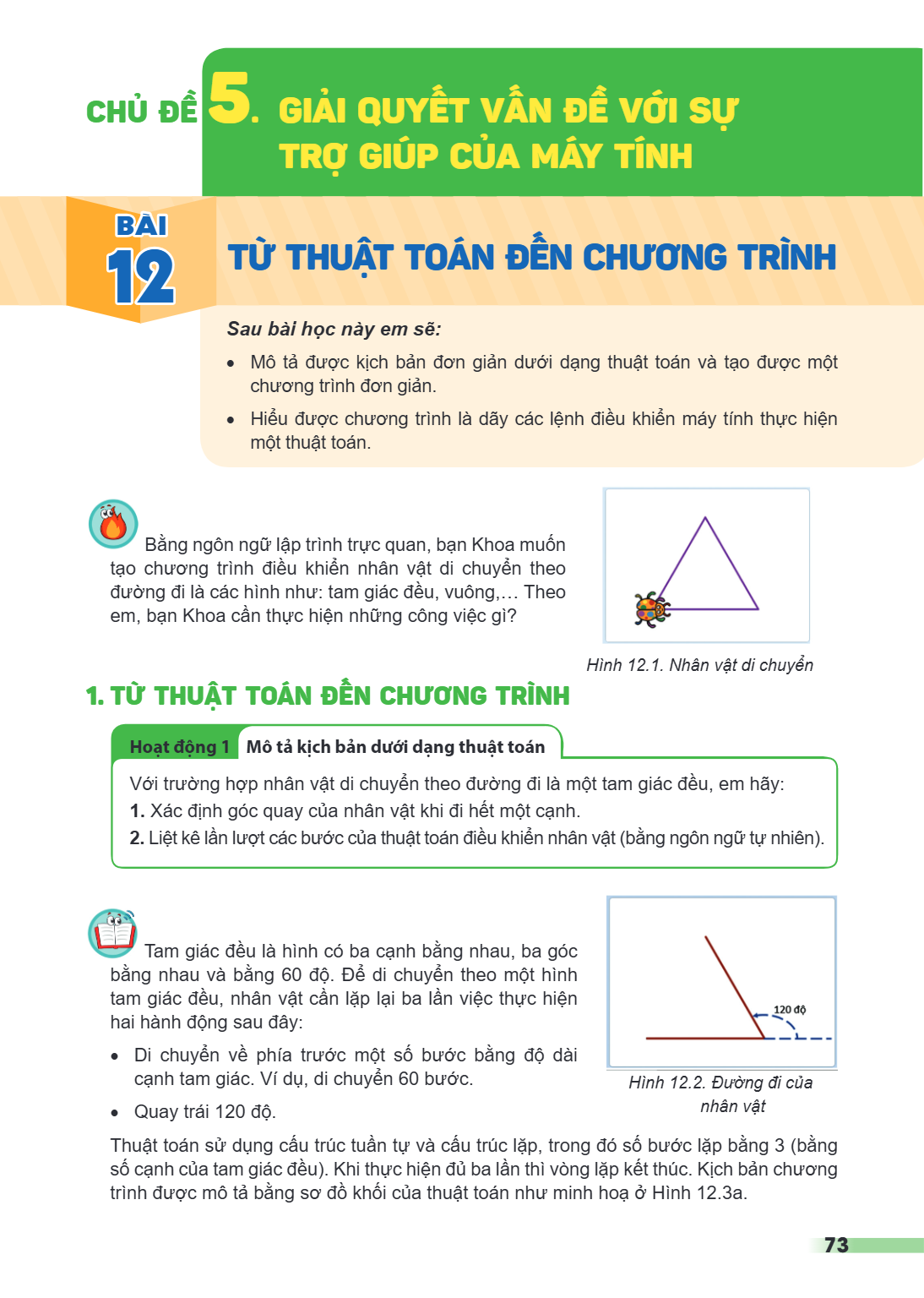 CHỦ ĐỀ 5. GIẢI QUYẾT VẤN ĐỀ VỚI SỰ TRỢ GIÚP CỦA MÁY TÍNH Bài 12. Từ thuật toán đến chương trình Sau bài học này em sẽ: Mô tả được kịch bản đơn giản dưới dạng th