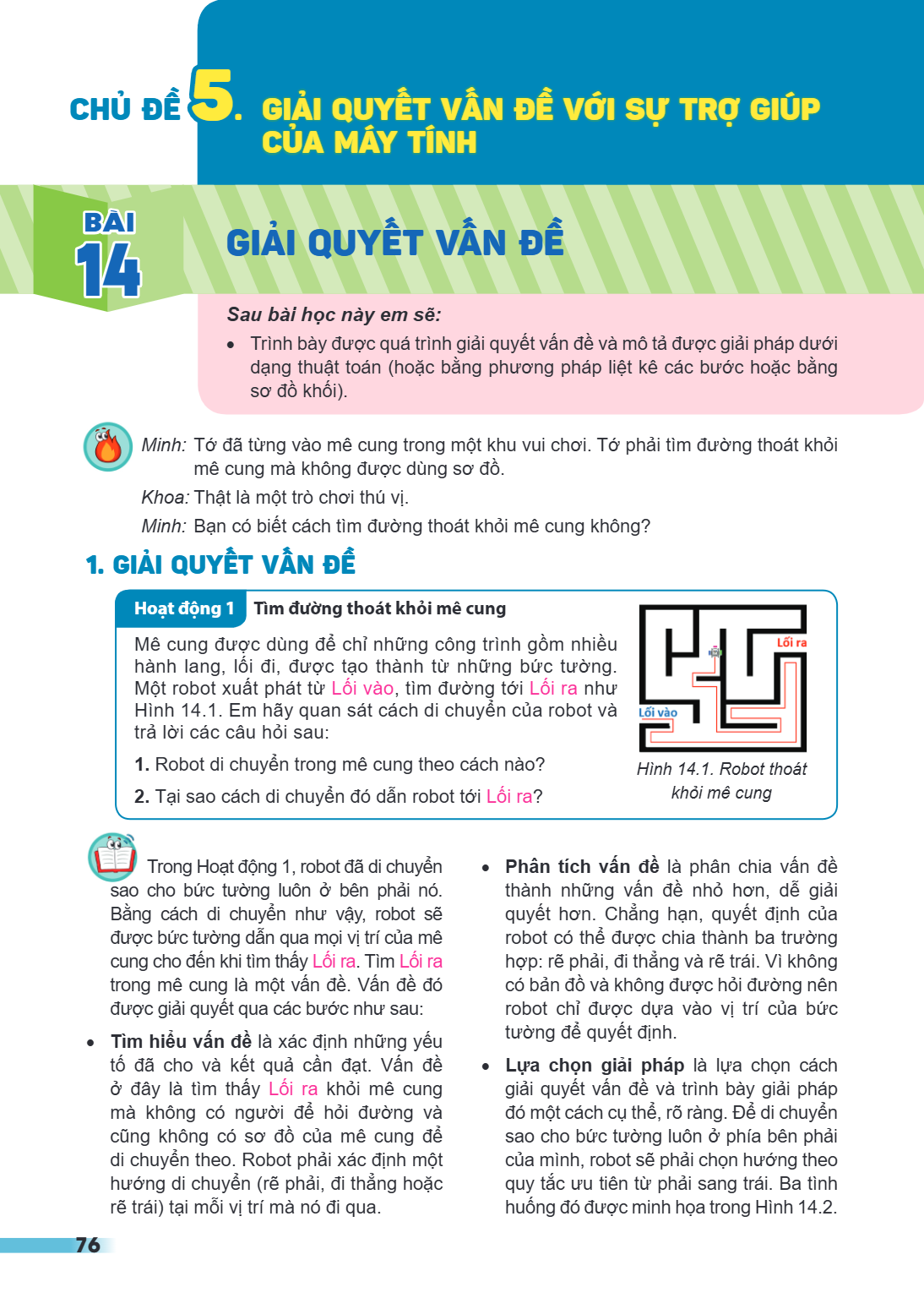 Bài 14. Giải quyết vấn đề BÀI 14. GIẢI QUYẾT VẤN ĐỀ Sau bài học này em sẽ: Trình bày được quá trình giải quyết vấn đề và mô tả được giải pháp dưới dạng thuật to