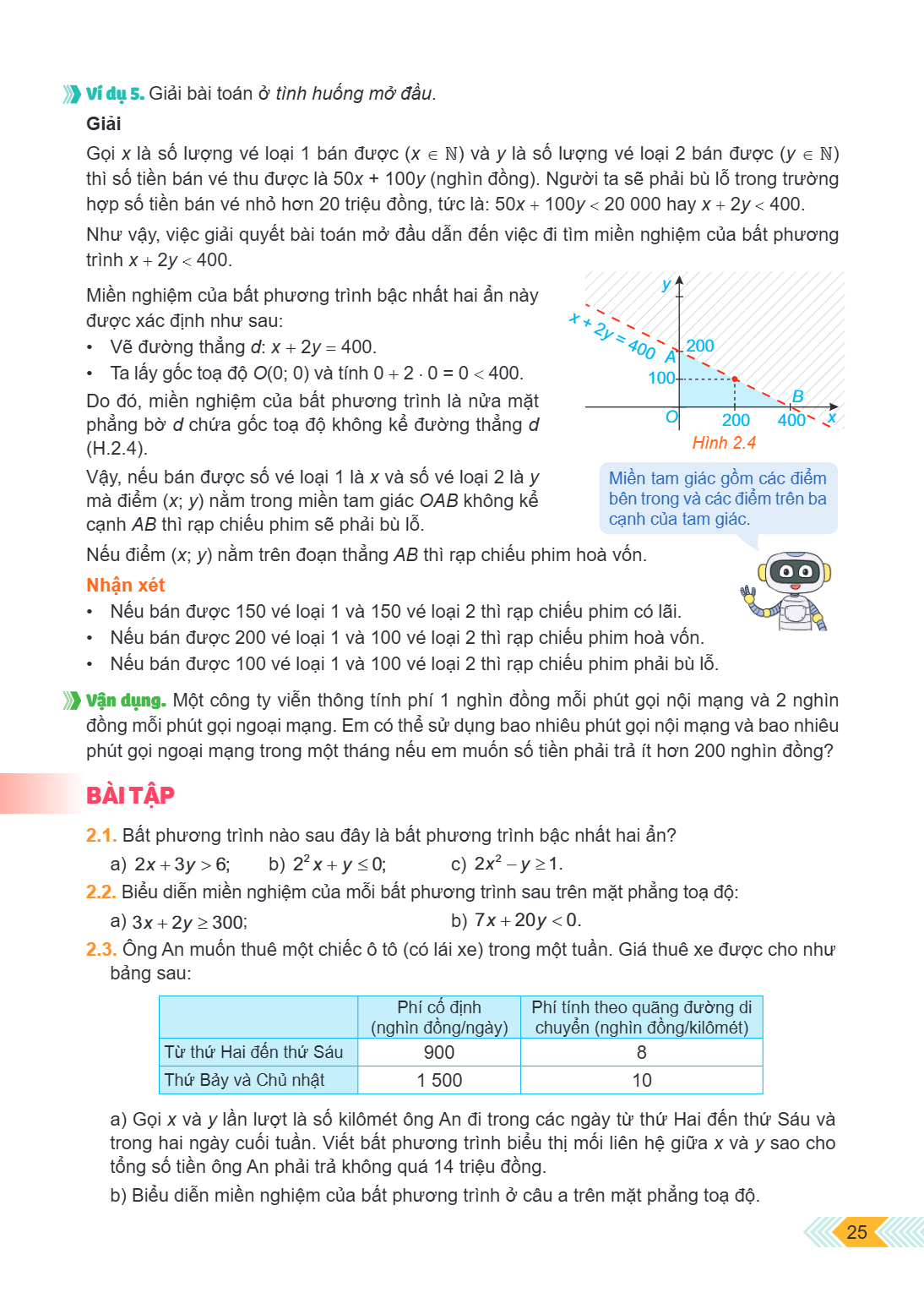 Ví dụ 5. Giải bài toán ở tình huống mở đầu. Giải Gọi $x$ là số lượng vé loại 1 bán được ($x \in \mathbb{N}$) và $y$ là số lượng vé loại 2 bán được ($y \in \math