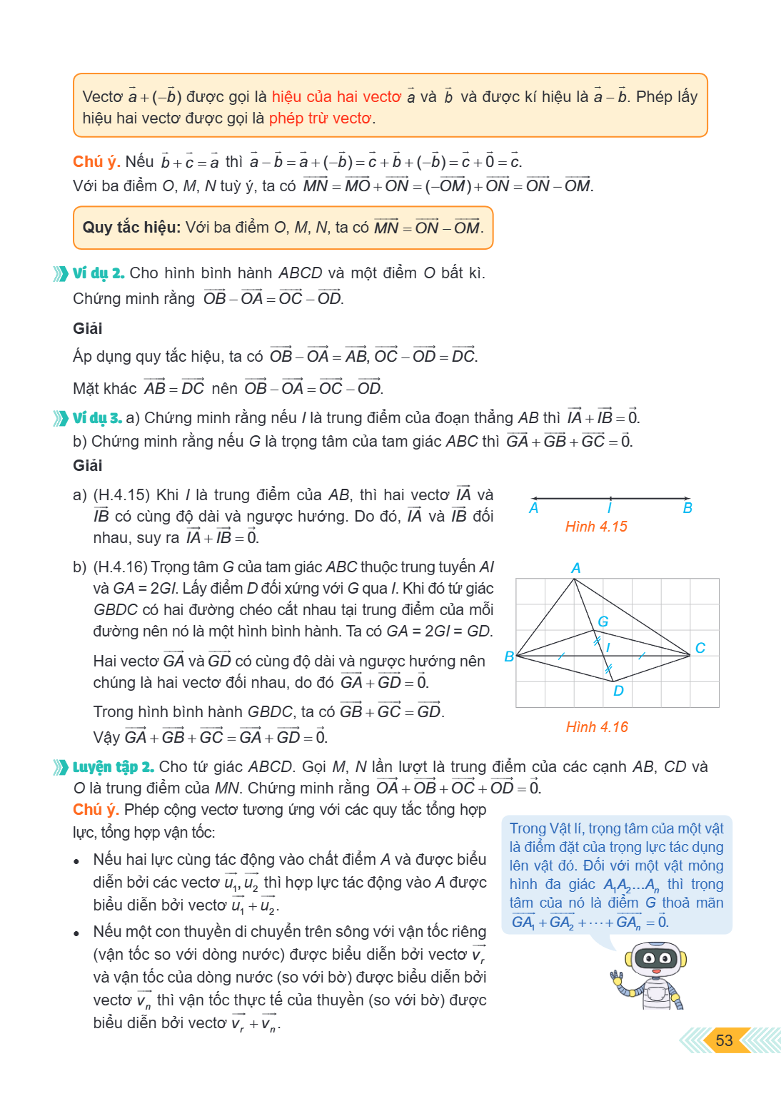 Vector $\vec{a} + (-\vec{b})$ được gọi là hiệu của hai vector $\vec{a}$ và $\vec{b}$ và được kí hiệu là $\vec{a} - \vec{b}$. Phép lấy hiệu hai vector được gọi l
