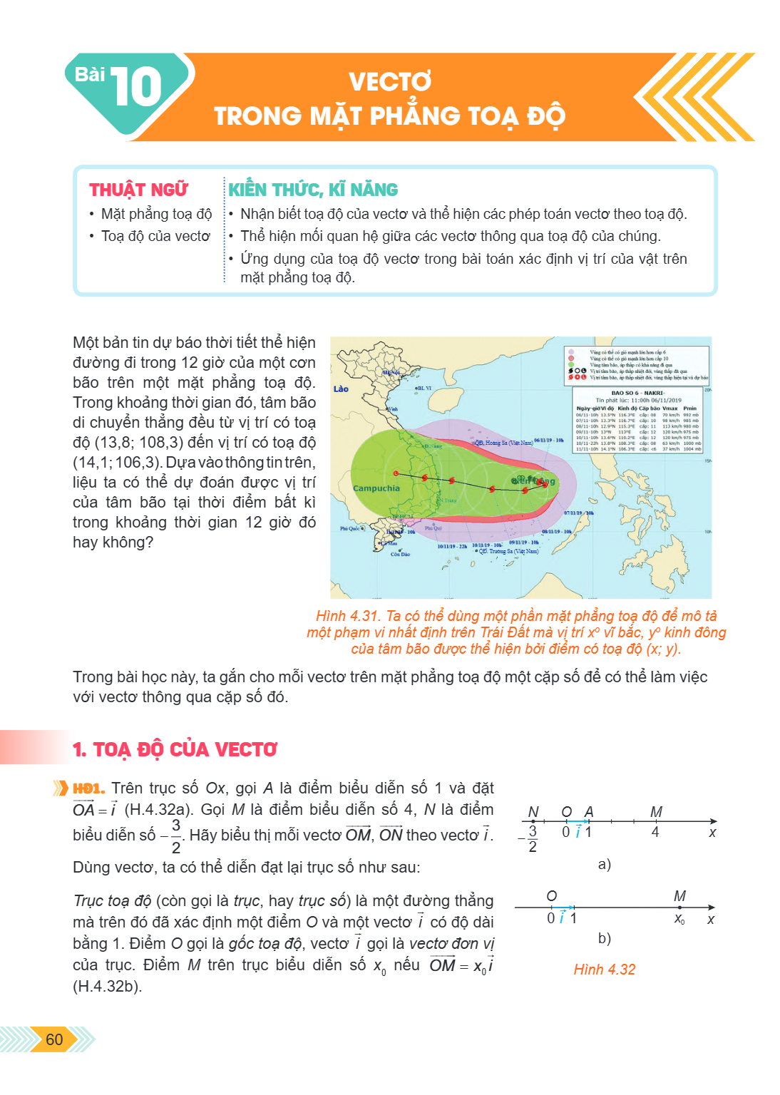 Bài 10. Vectơ trong mặt phẳng toạ độ THUẬT NGỮ Mặt phẳng toạ độ Toạ độ của vectơ KIẾN THỨC, KĨ NĂNG Nhận biết toạ độ của vectơ và thể hiện các phép toán vectơ t