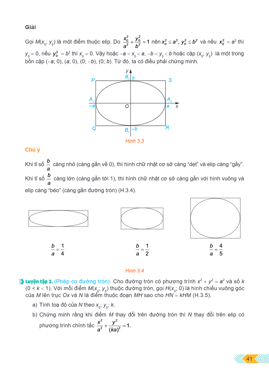 Giải Gọi $M(x_0; y_0)$ là một điểm thuộc elip. Do $\frac{x_0^2}{a^2} + \frac{y_0^2}{b^2} = 1$ nên $x_0^2 \le a^2$, $y_0^2 \le b^2$ và nếu $x_0^2 = a^2$ thì $y_0