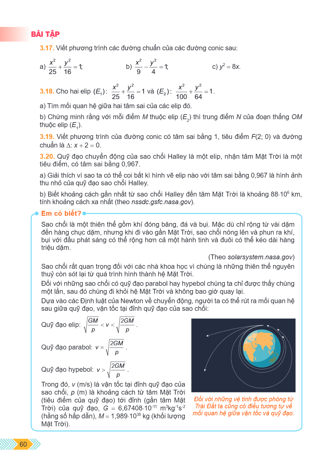 BÀI TẬP 3.17. Viết phương trình các đường chuẩn của các đường conic sau: a) $\frac{x^2}{25} + \frac{y^2}{16} = 1$; b) $\frac{x^2}{9} - \frac{y^2}{4} = 1$; c) $y