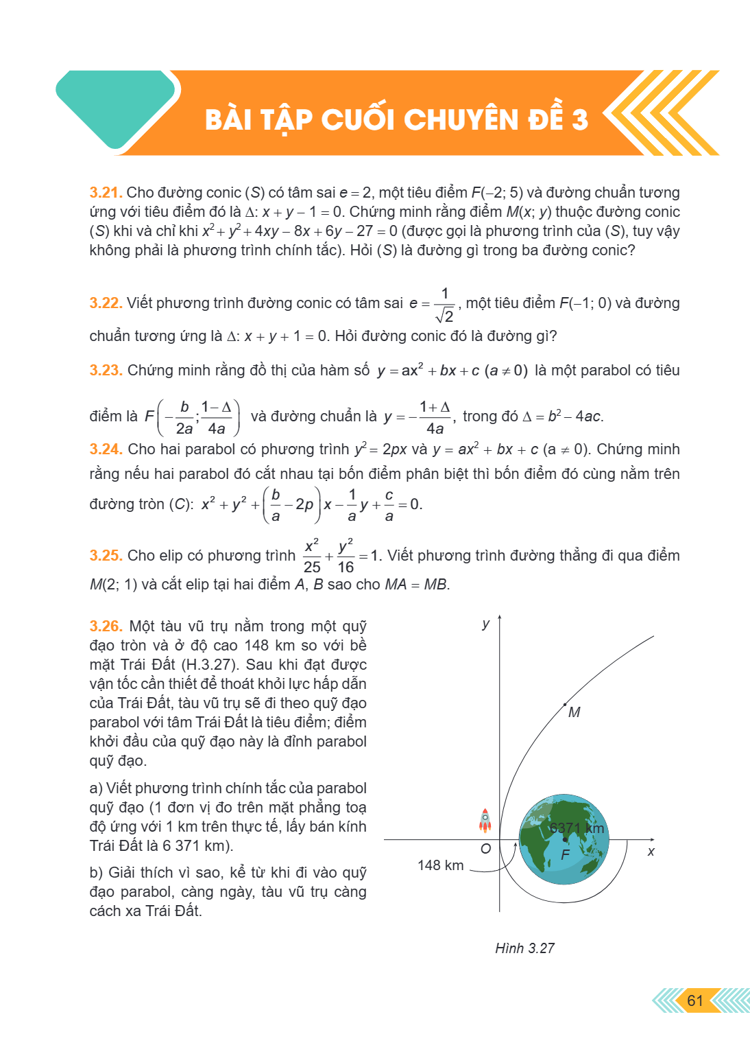 Bài tập cuối chuyên đề 3 3.21. Cho đường conic (S) có tâm sai $e = 2$, một tiêu điểm $F(-2; 5)$ và đường chuẩn tương ứng với tiêu điểm đó là $\Delta: x + y - 1 