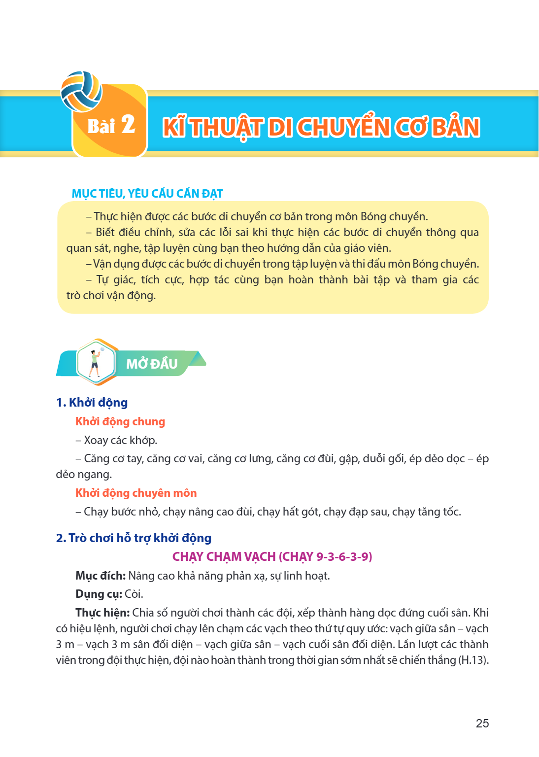 Bài 2. Kĩ thuật di chuyển cơ bản MỤC TIÊU, YÊU CẦU CẦN ĐẠT – Thực hiện được các bước di chuyển cơ bản trong môn Bóng chuyền. – Biết điều chỉnh, sửa các lỗi sai 