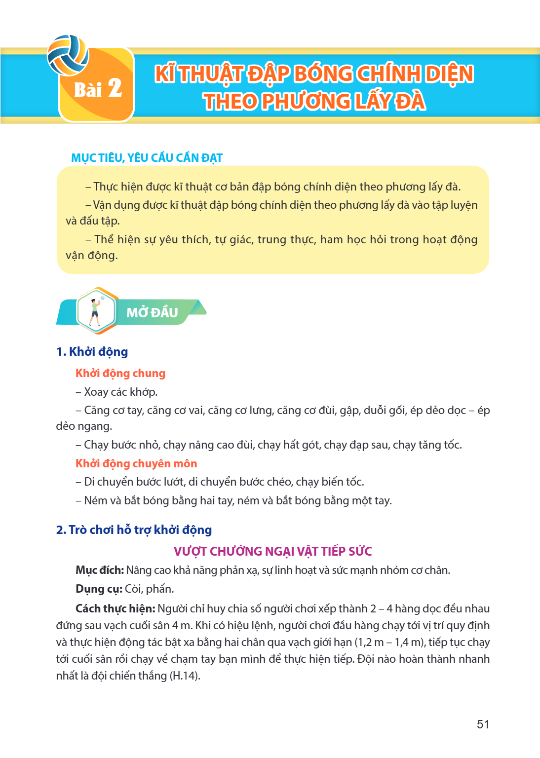 Bài 2. Kĩ thuật đập bóng chính diện theo phương lấy đà MỤC TIÊU, YÊU CẦU CẦN ĐẠT – Thực hiện được kĩ thuật cơ bản đập bóng chính diện theo phương lấy đà. – Vận 